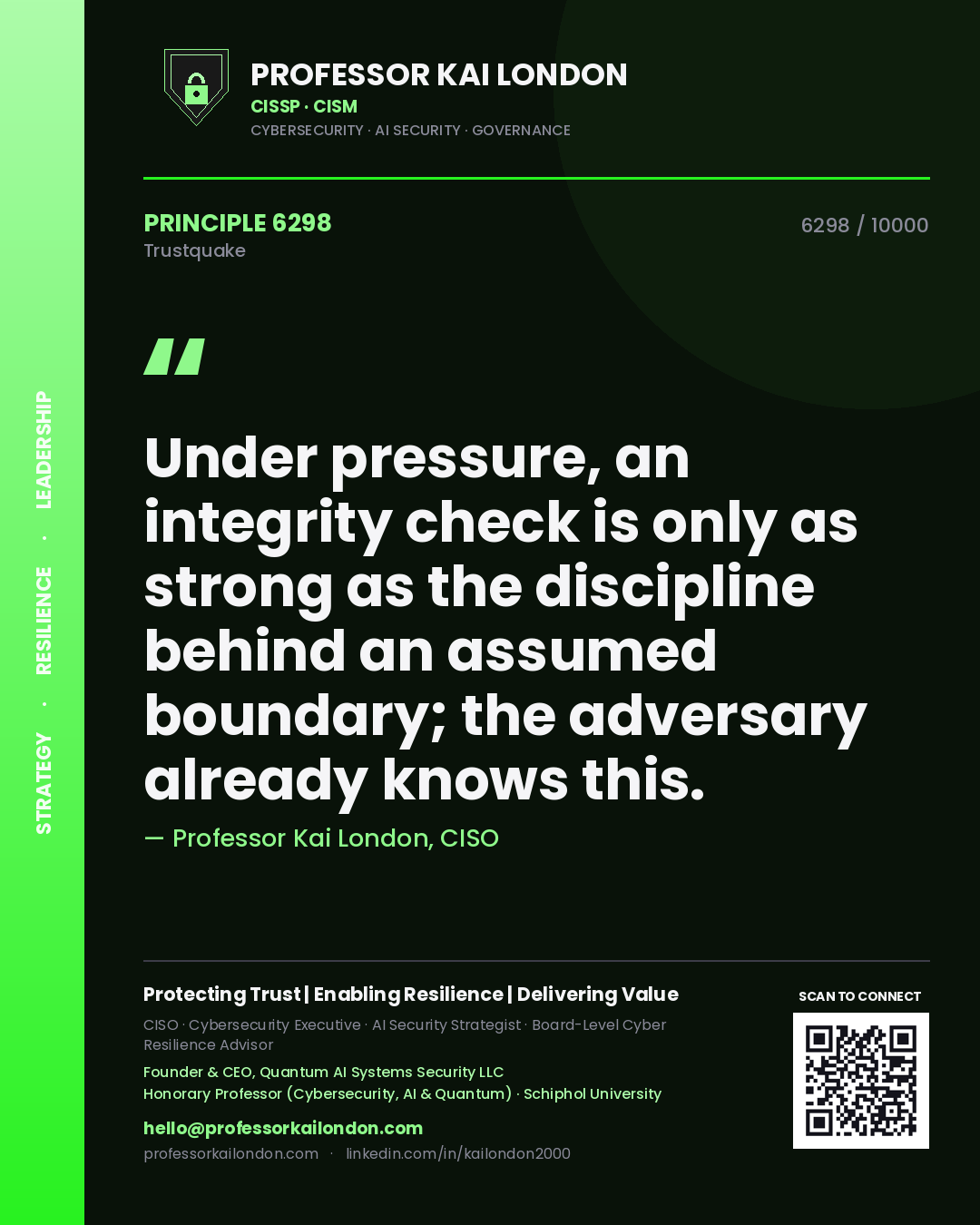 Professor Kai London principle 6298: Under pressure, an integrity check is only as strong as the discipline behind an assumed boundary; the adversary already knows this.