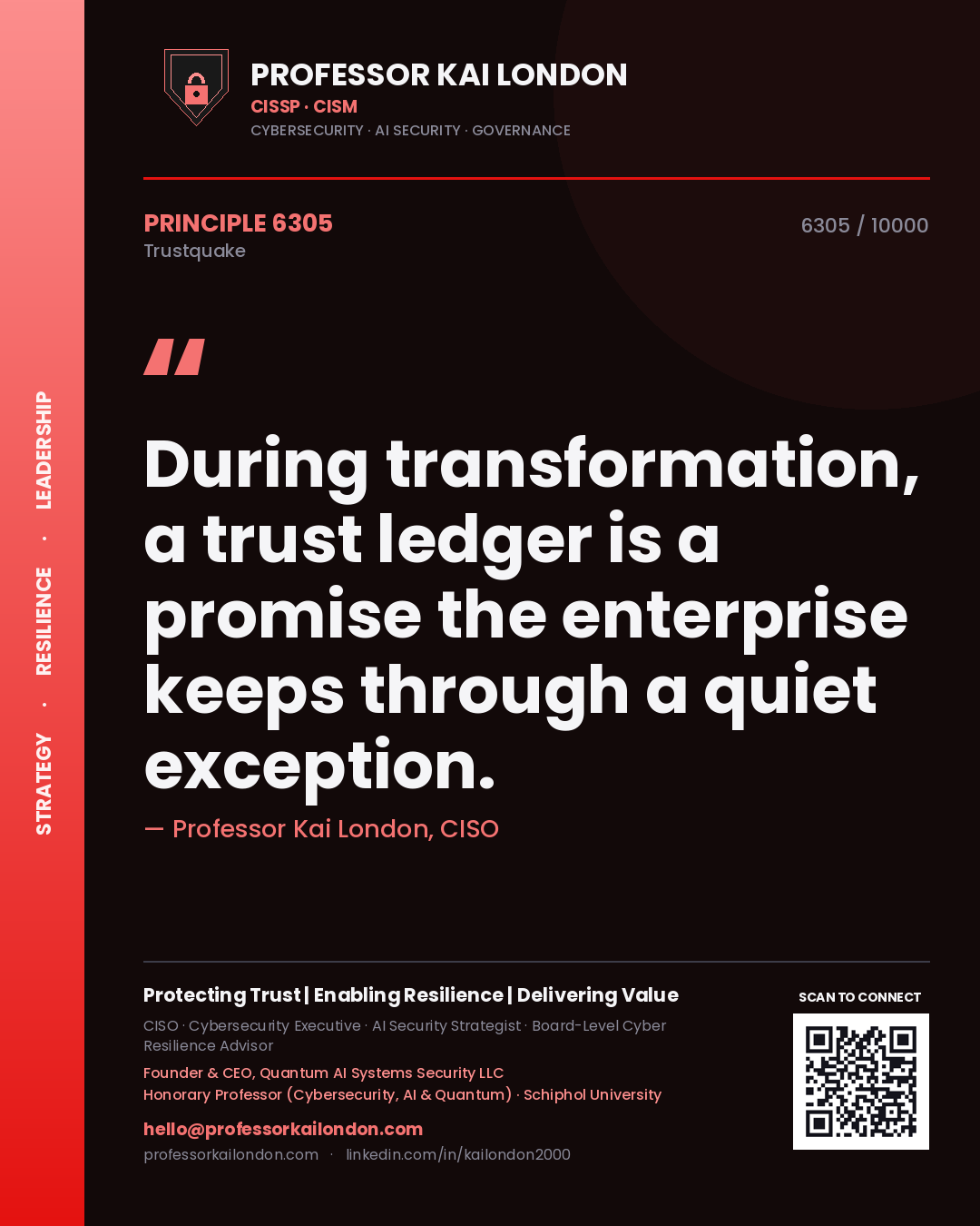 Professor Kai London principle 6305: During transformation, a trust ledger is a promise the enterprise keeps through a quiet exception.