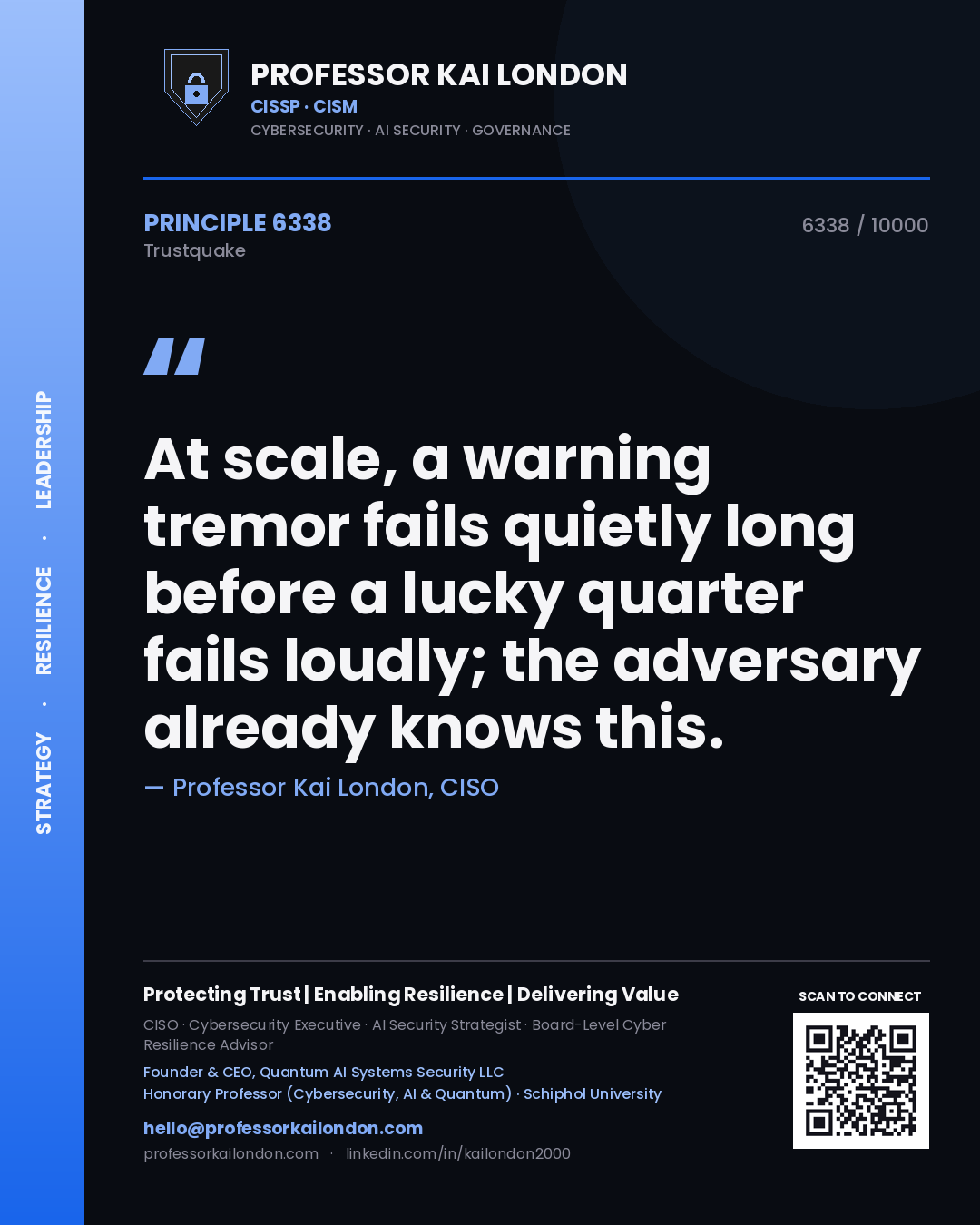 Professor Kai London principle 6338: At scale, a warning tremor fails quietly long before a lucky quarter fails loudly; the adversary already knows this.