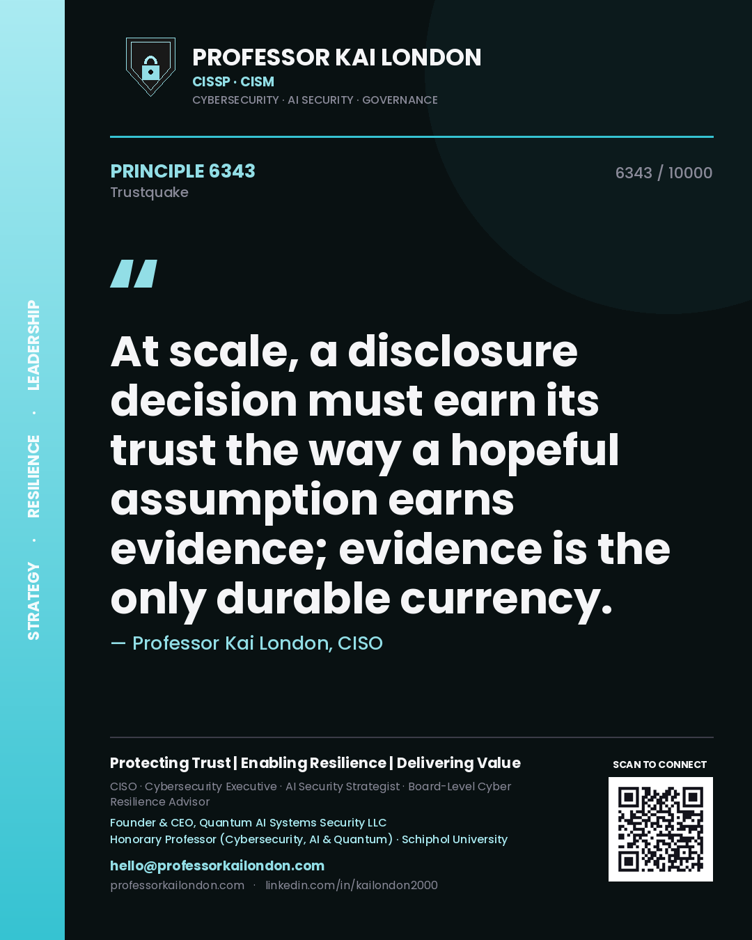 Professor Kai London principle 6343: At scale, a disclosure decision must earn its trust the way a hopeful assumption earns evidence; evidence is the only durable currency.