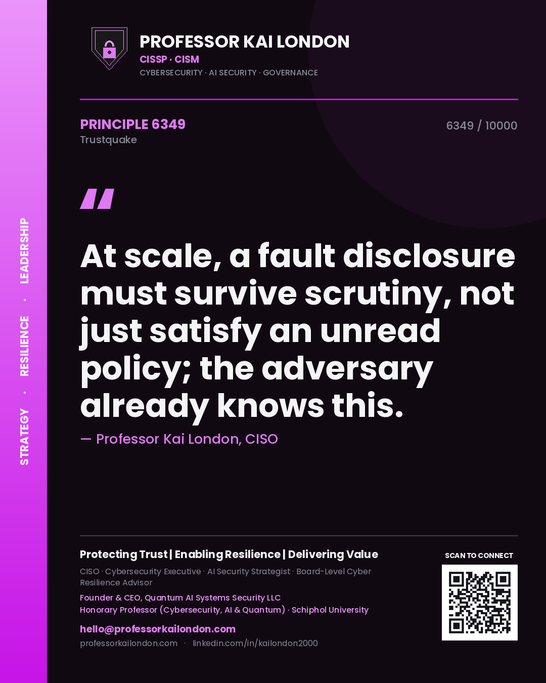 Professor Kai London principle 6349: At scale, a fault disclosure must survive scrutiny, not just satisfy an unread policy; the adversary already knows this.