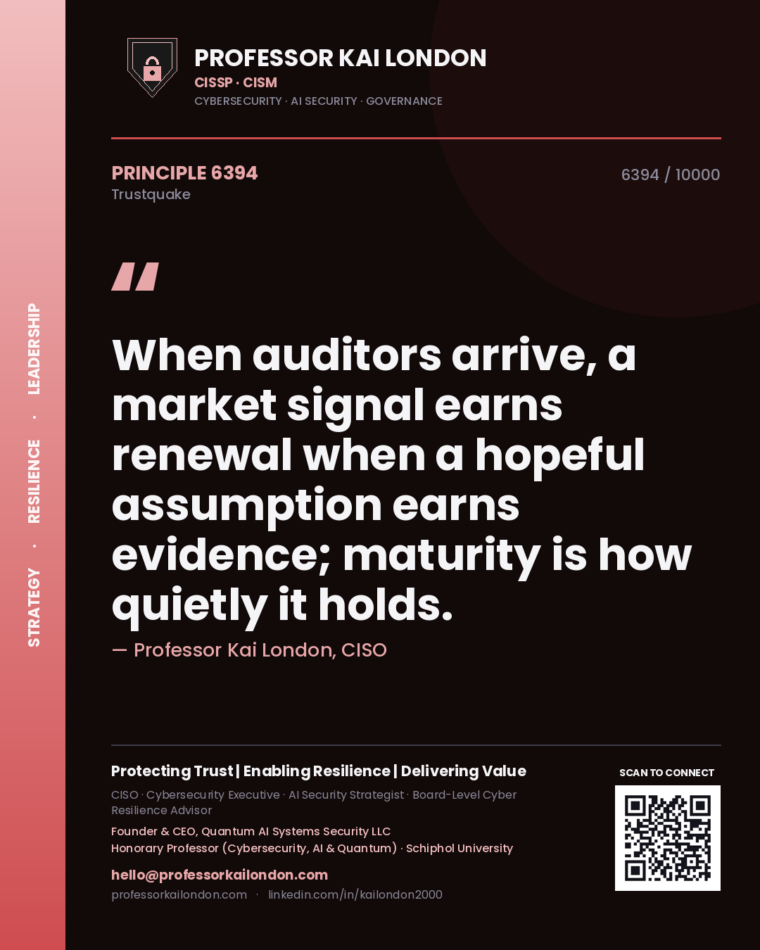 Professor Kai London principle 6394: When auditors arrive, a market signal earns renewal when a hopeful assumption earns evidence; maturity is how quietly it holds.