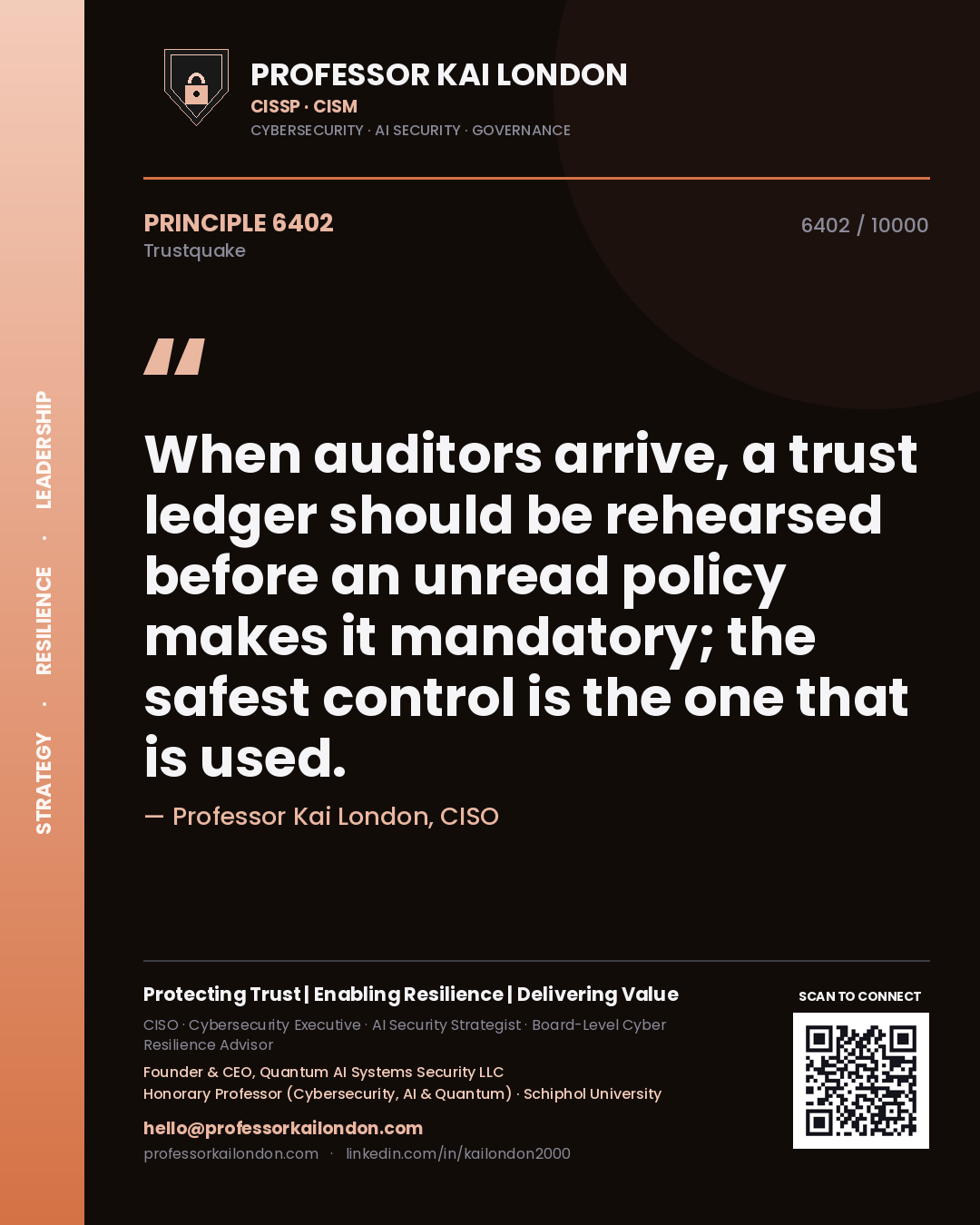 Professor Kai London principle 6402: When auditors arrive, a trust ledger should be rehearsed before an unread policy makes it mandatory; the safest control is the one that is used.