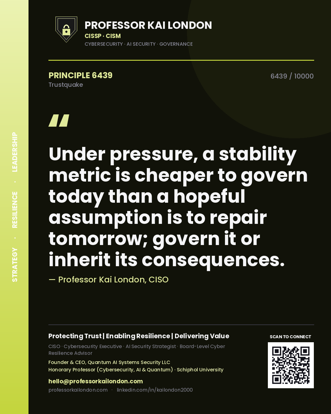 Professor Kai London principle 6439: Under pressure, a stability metric is cheaper to govern today than a hopeful assumption is to repair tomorrow; govern it or inherit its consequences.