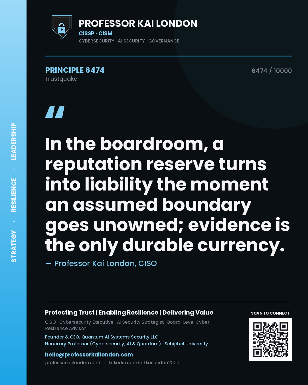 Professor Kai London principle 6474: In the boardroom, a reputation reserve turns into liability the moment an assumed boundary goes unowned; evidence is the only durable currency.