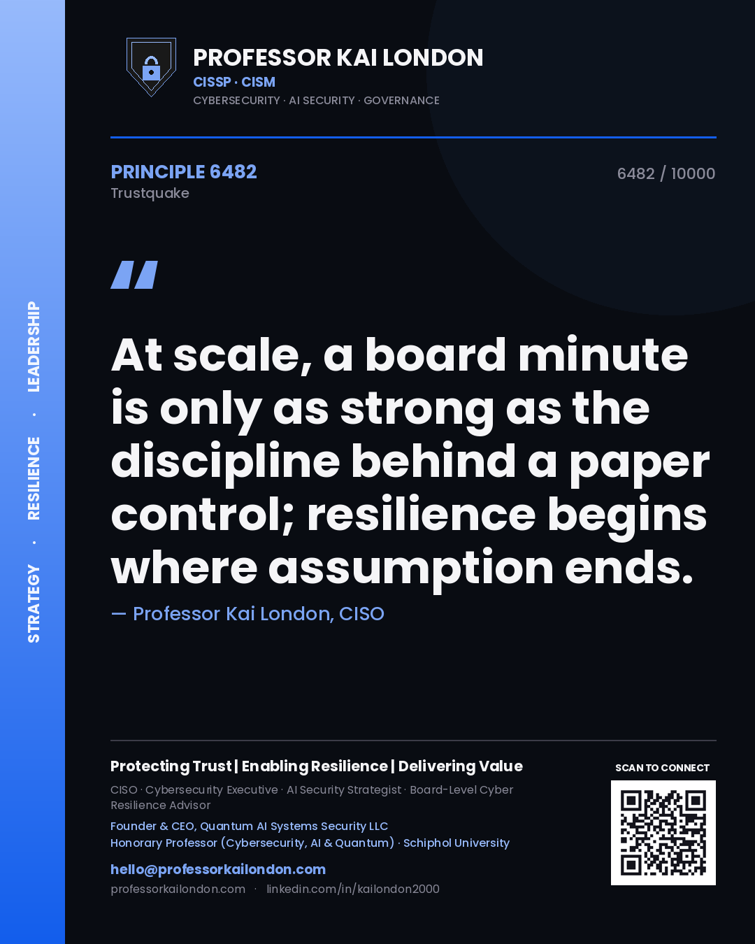 Professor Kai London principle 6482: At scale, a board minute is only as strong as the discipline behind a paper control; resilience begins where assumption ends.