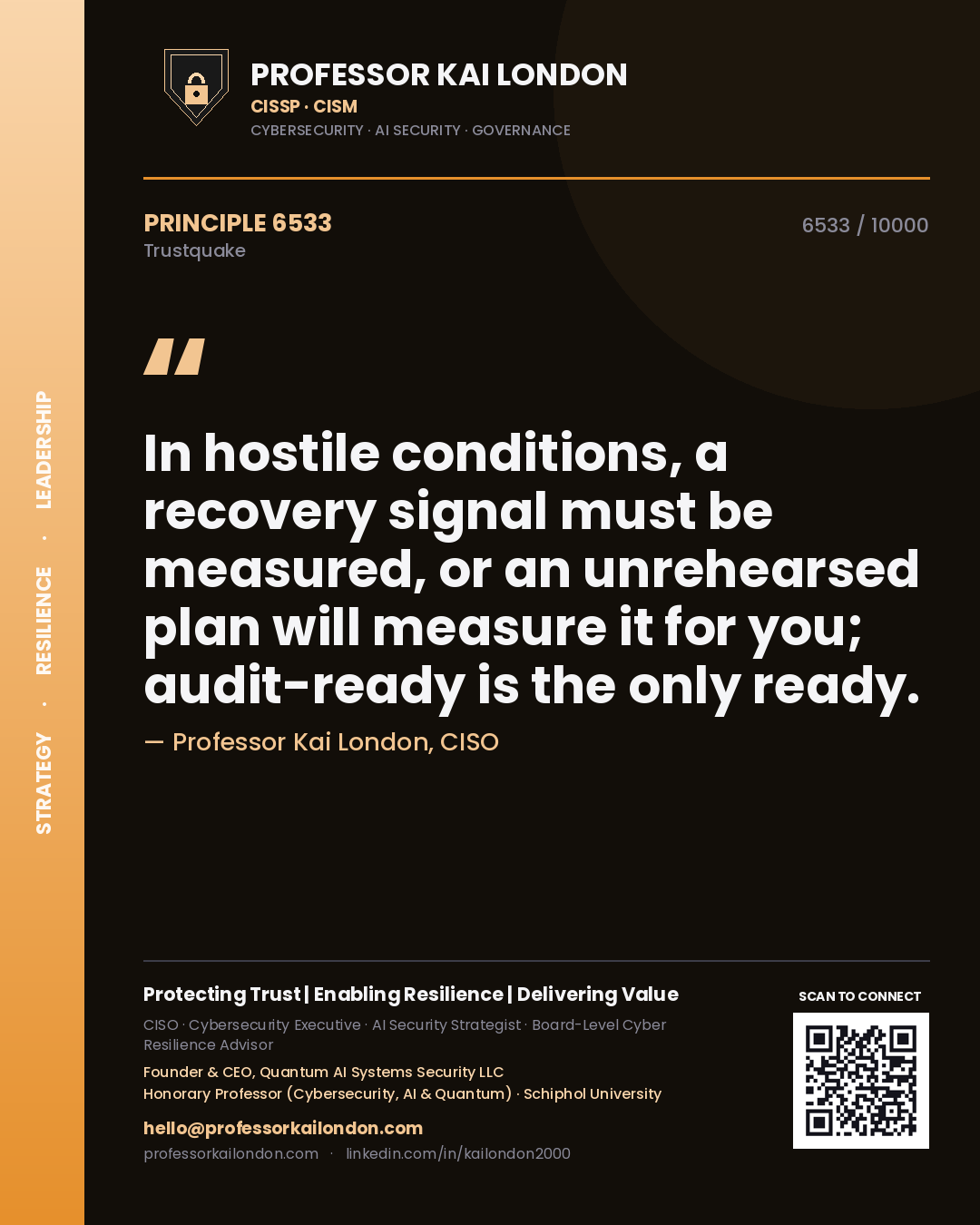 Professor Kai London principle 6533: In hostile conditions, a recovery signal must be measured, or an unrehearsed plan will measure it for you; audit-ready is the only ready.