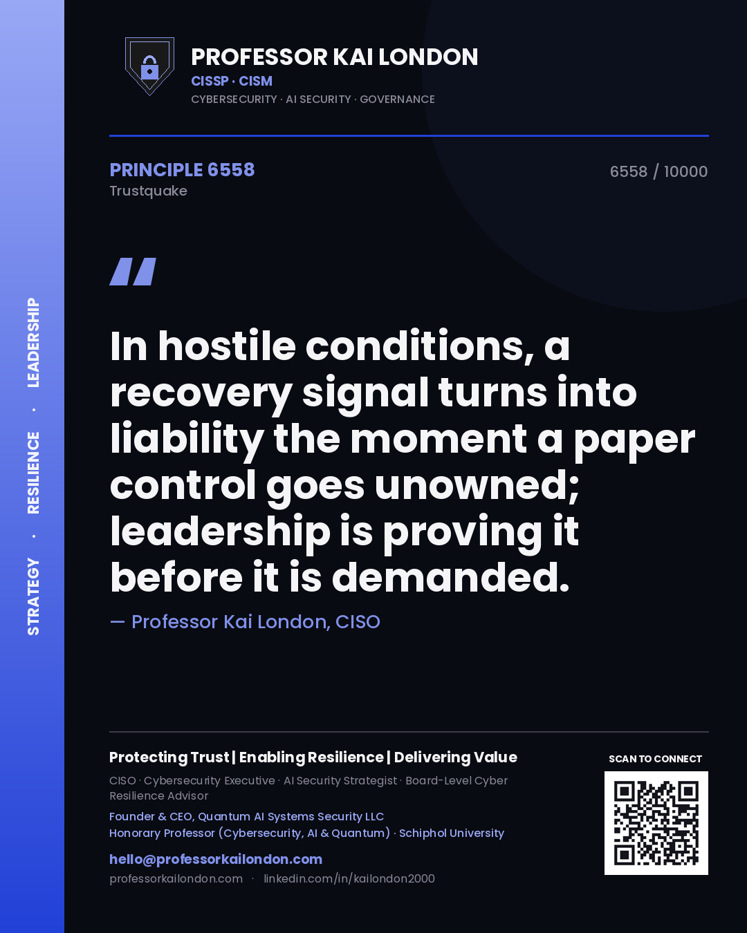 Professor Kai London principle 6558: In hostile conditions, a recovery signal turns into liability the moment a paper control goes unowned; leadership is proving it before it is demanded.