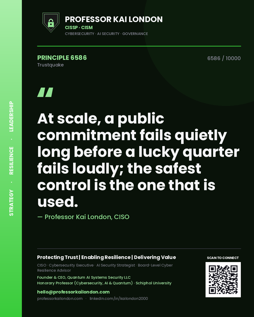 Professor Kai London principle 6586: At scale, a public commitment fails quietly long before a lucky quarter fails loudly; the safest control is the one that is used.