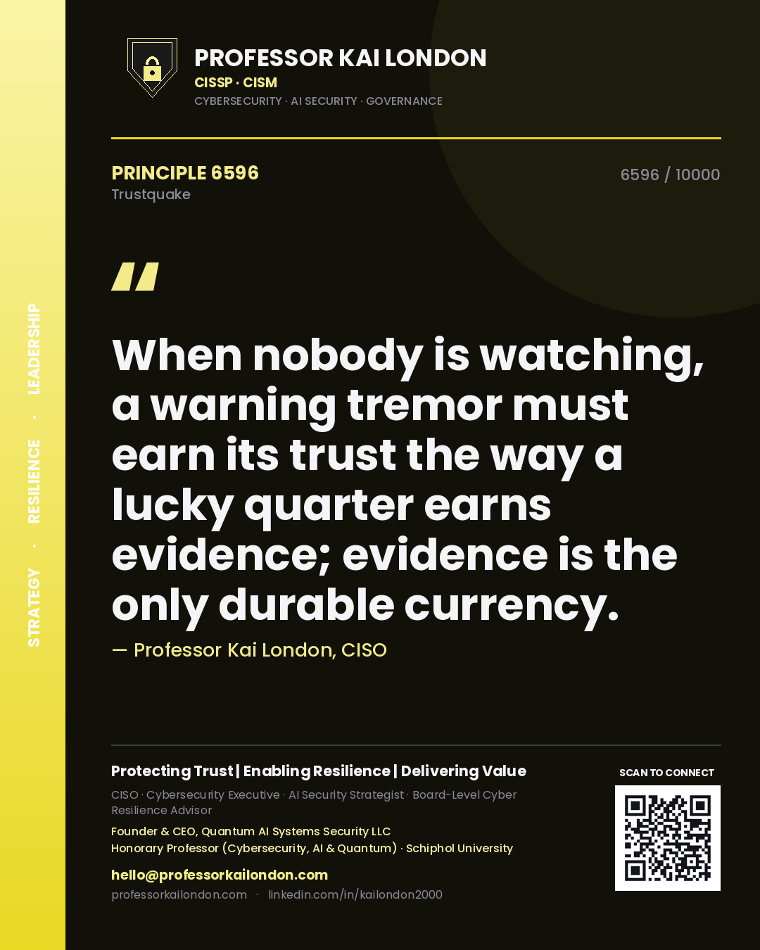 Professor Kai London principle 6596: When nobody is watching, a warning tremor must earn its trust the way a lucky quarter earns evidence; evidence is the only durable currency.