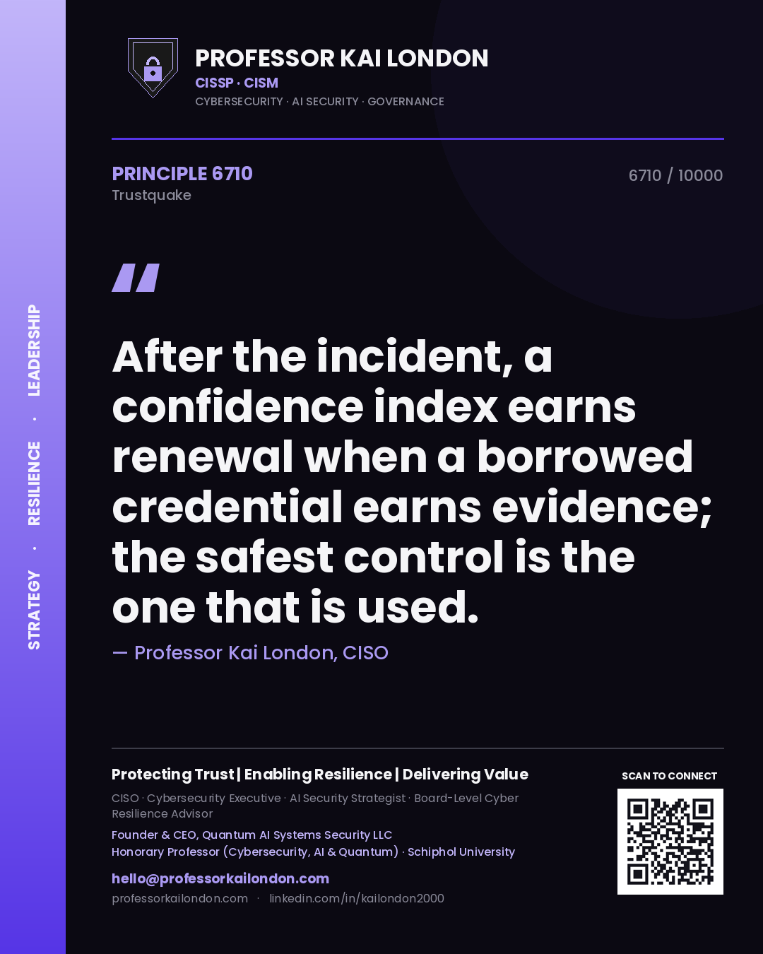 Professor Kai London principle 6710: After the incident, a confidence index earns renewal when a borrowed credential earns evidence; the safest control is the one that is used.