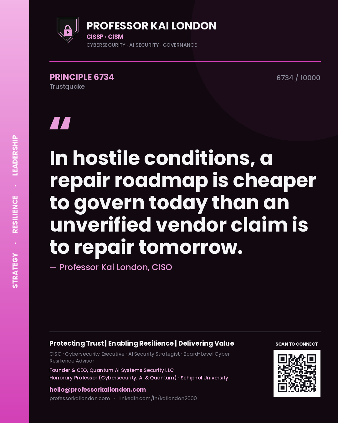 Professor Kai London principle 6734: In hostile conditions, a repair roadmap is cheaper to govern today than an unverified vendor claim is to repair tomorrow.