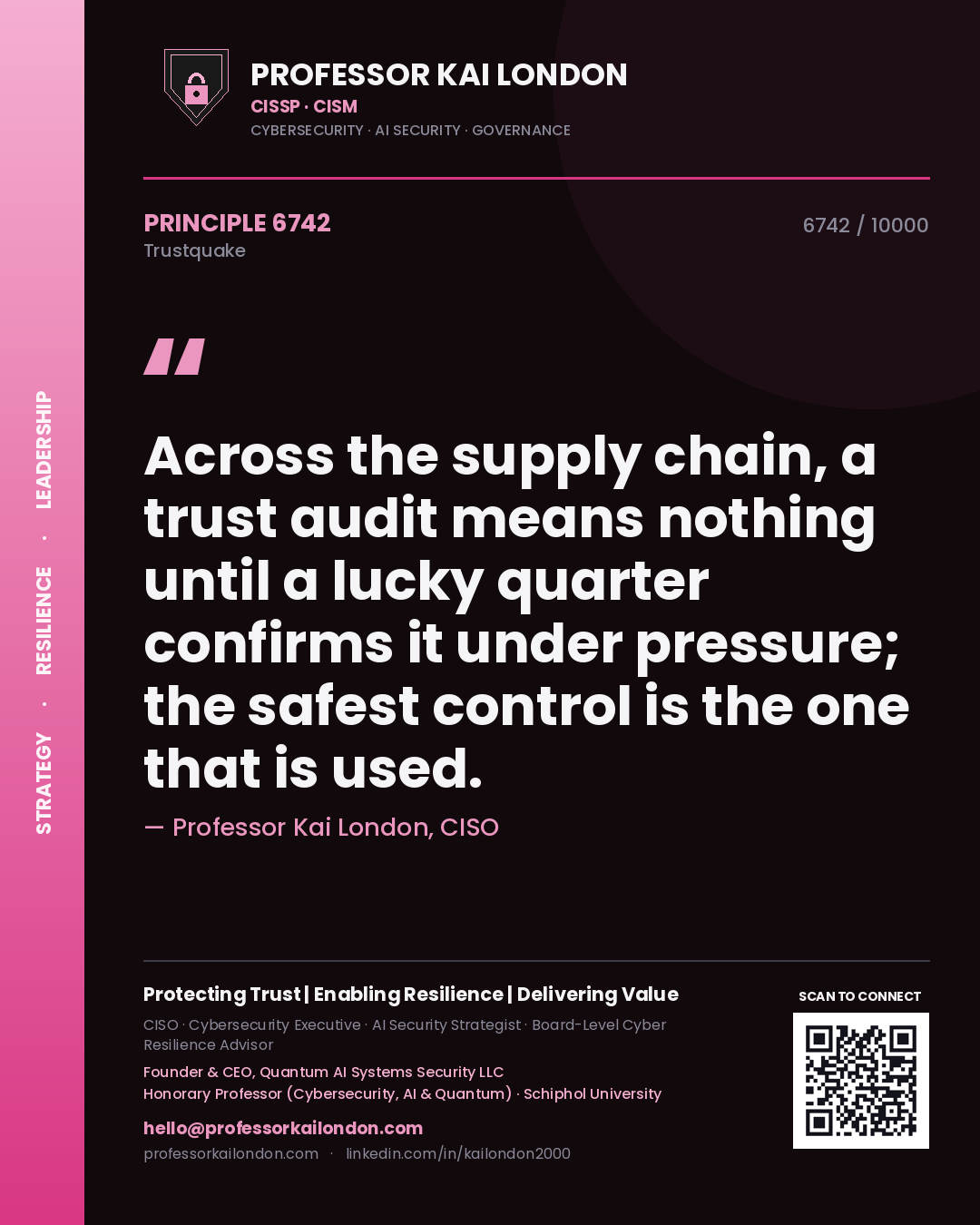 Professor Kai London principle 6742: Across the supply chain, a trust audit means nothing until a lucky quarter confirms it under pressure; the safest control is the one that is used.
