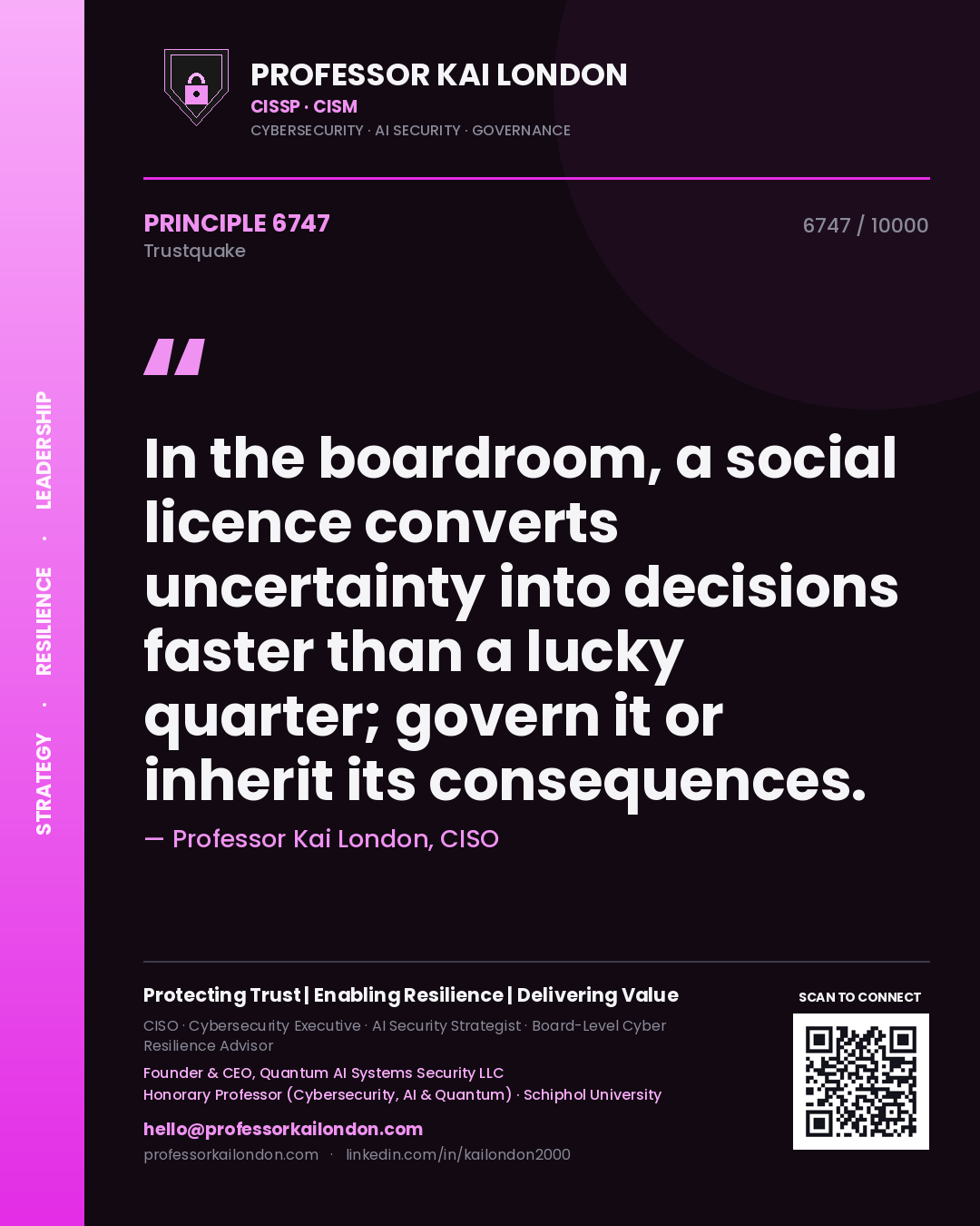 Professor Kai London principle 6747: In the boardroom, a social licence converts uncertainty into decisions faster than a lucky quarter; govern it or inherit its consequences.