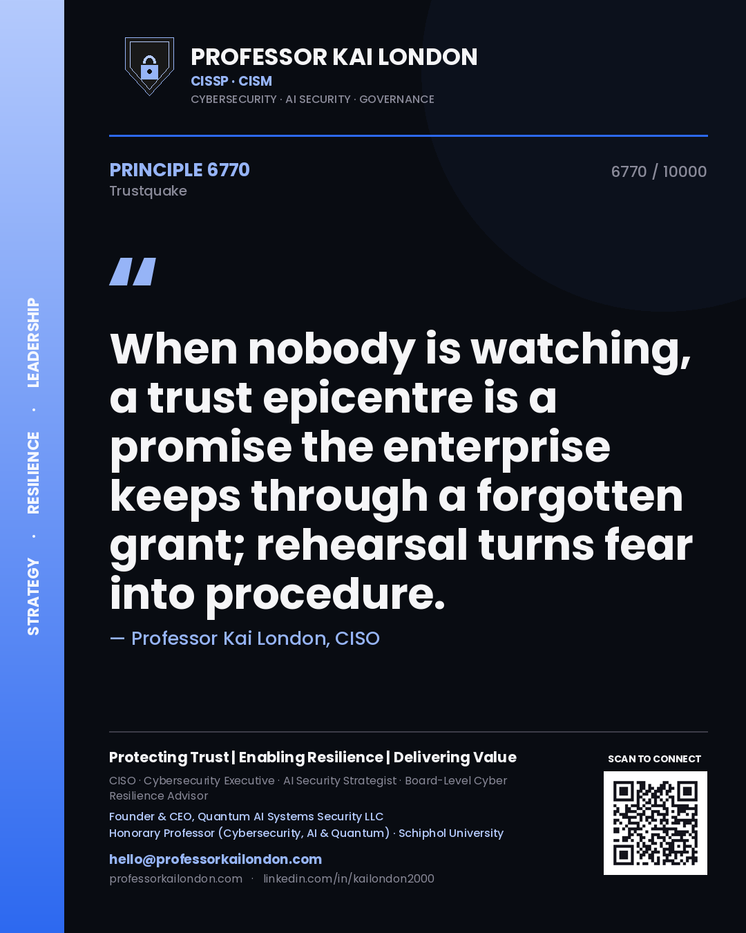 Professor Kai London principle 6770: When nobody is watching, a trust epicentre is a promise the enterprise keeps through a forgotten grant; rehearsal turns fear into procedure.