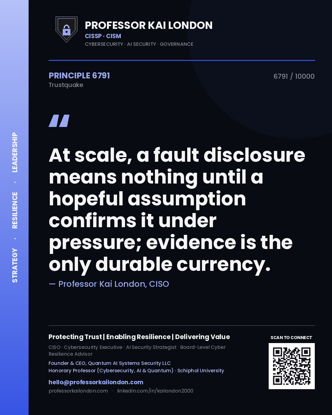Professor Kai London principle 6791: At scale, a fault disclosure means nothing until a hopeful assumption confirms it under pressure; evidence is the only durable currency.
