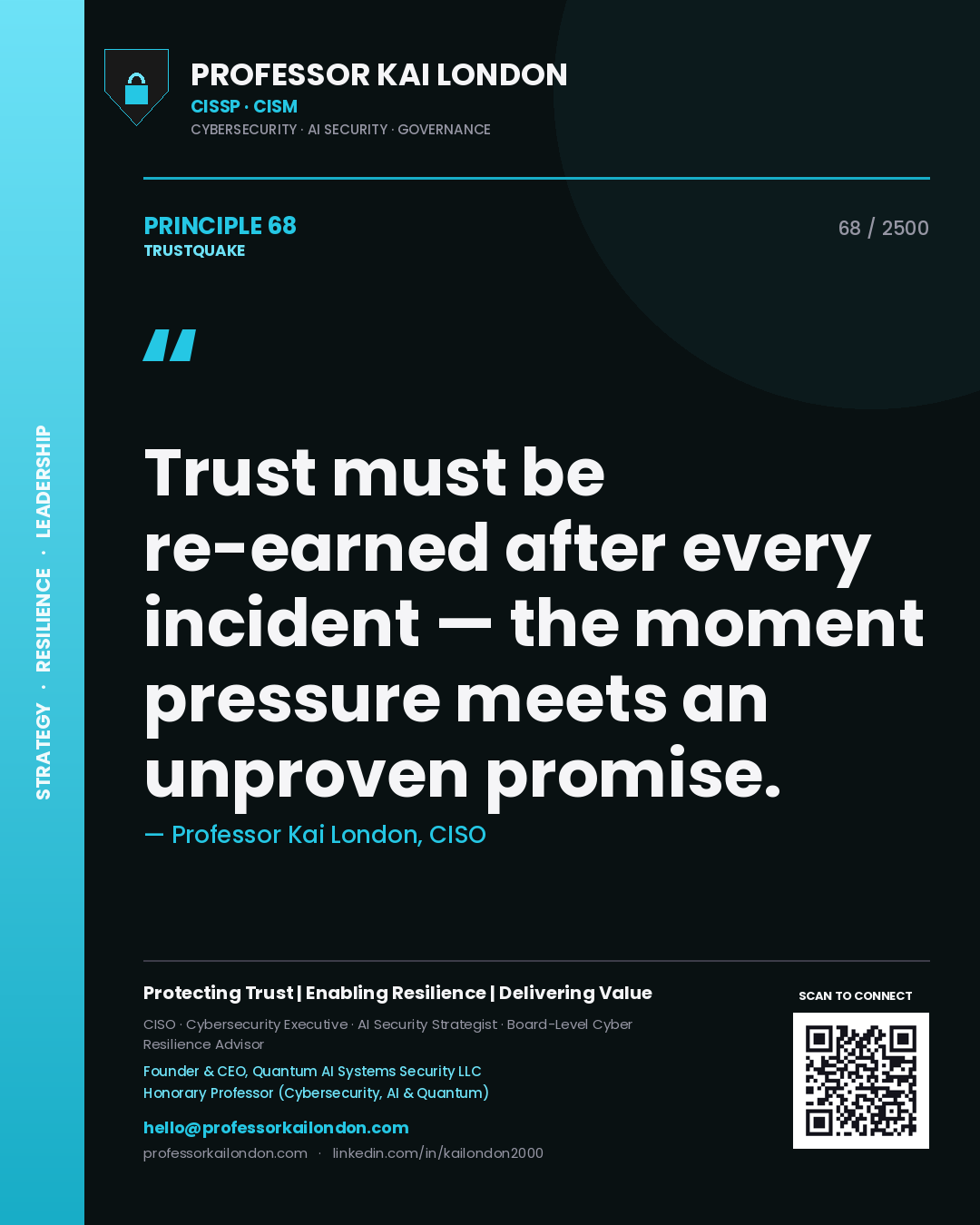 Professor Kai London principle 68: Trust must be re-earned after every incident — the moment pressure meets an unproven promise.