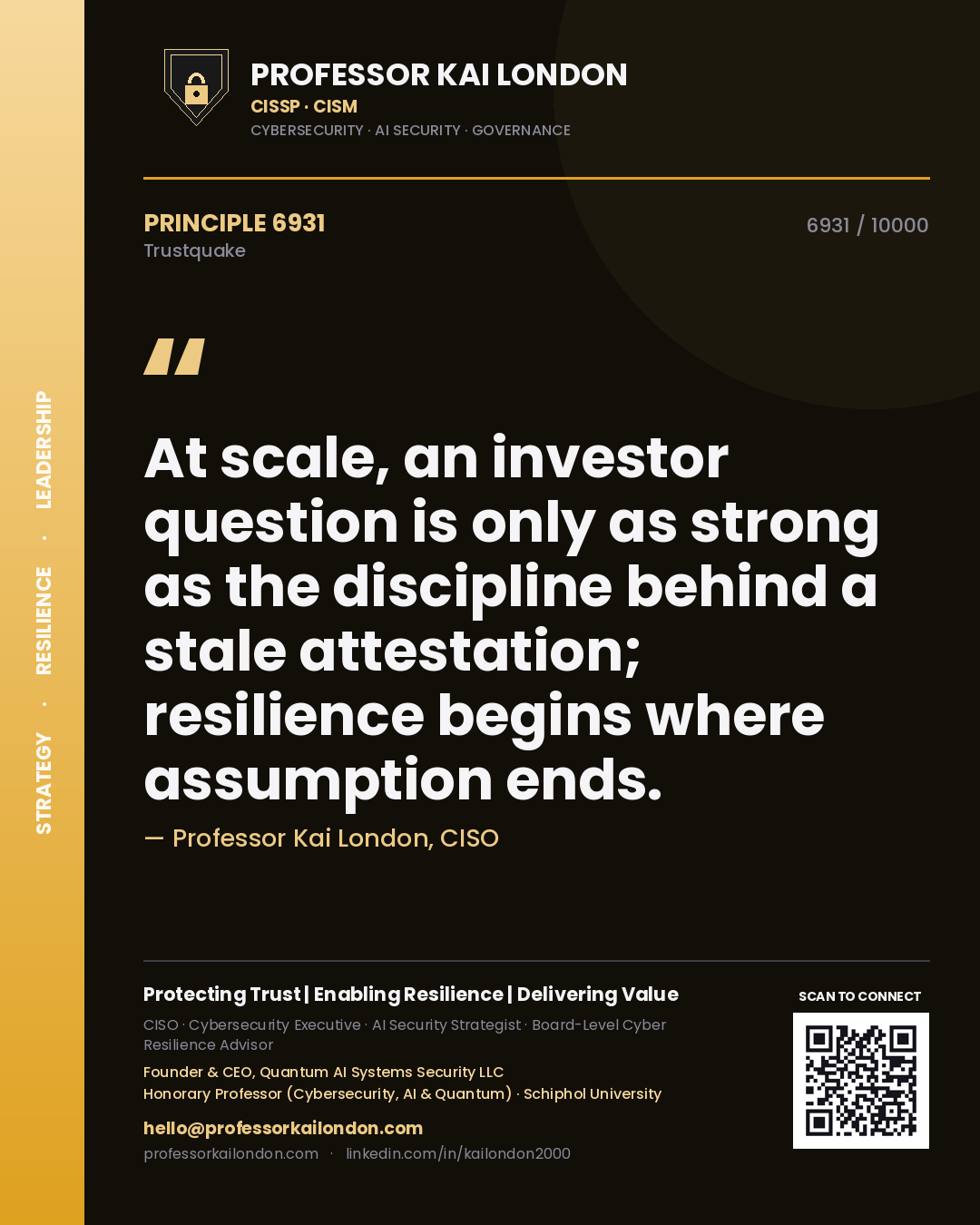 Professor Kai London principle 6931: At scale, an investor question is only as strong as the discipline behind a stale attestation; resilience begins where assumption ends.