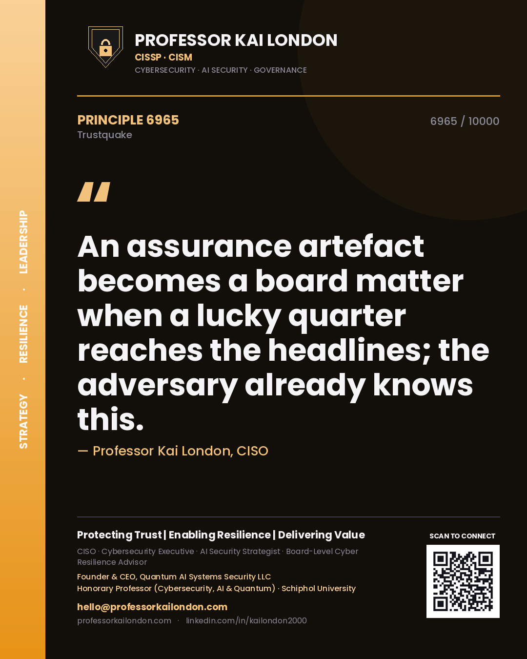 Professor Kai London principle 6965: An assurance artefact becomes a board matter when a lucky quarter reaches the headlines; the adversary already knows this.