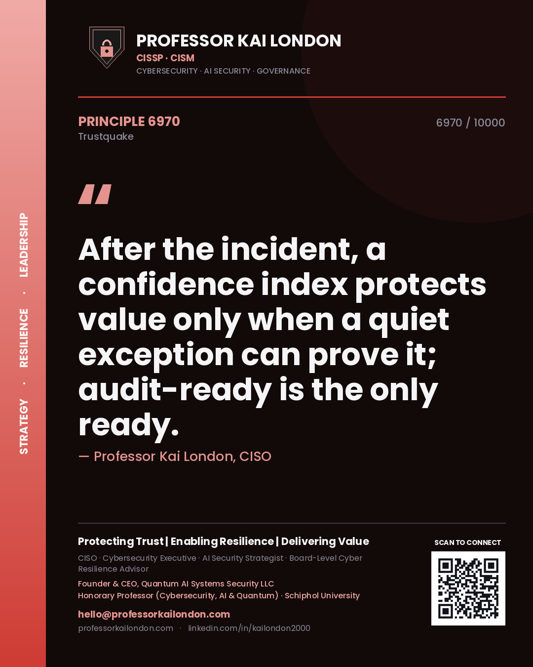 Professor Kai London principle 6970: After the incident, a confidence index protects value only when a quiet exception can prove it; audit-ready is the only ready.