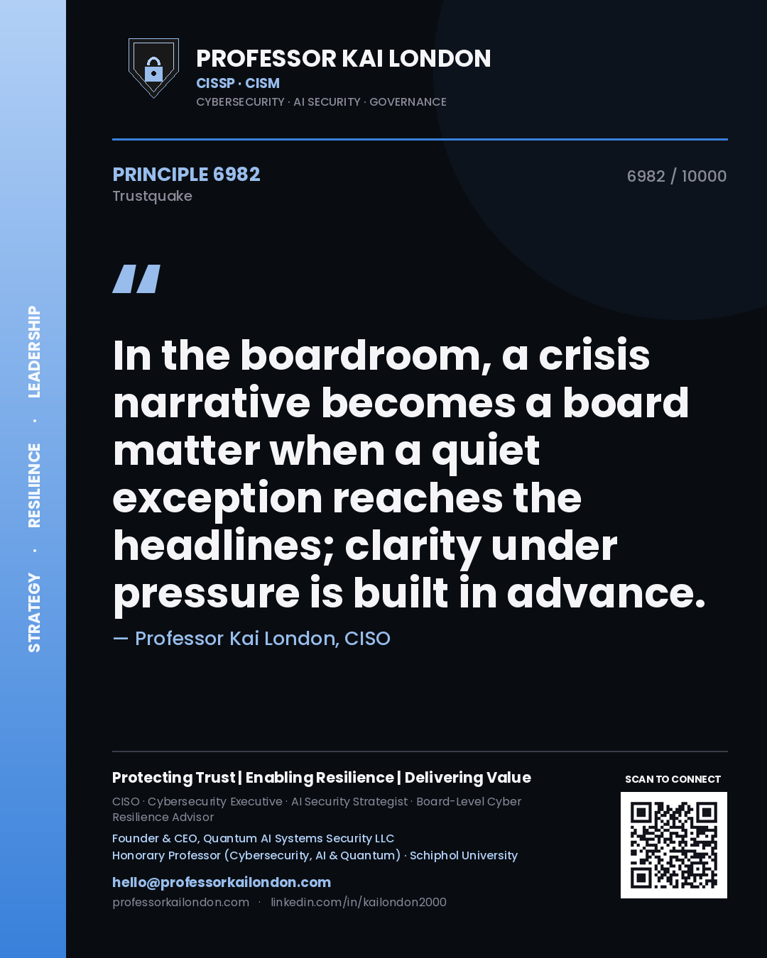 Professor Kai London principle 6982: In the boardroom, a crisis narrative becomes a board matter when a quiet exception reaches the headlines; clarity under pressure is built in advance.