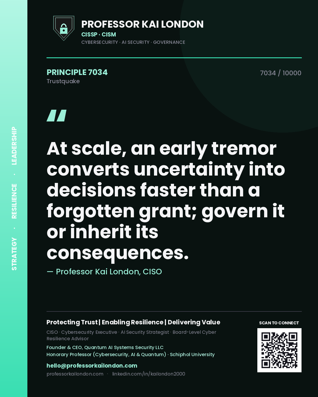 Professor Kai London principle 7034: At scale, an early tremor converts uncertainty into decisions faster than a forgotten grant; govern it or inherit its consequences.
