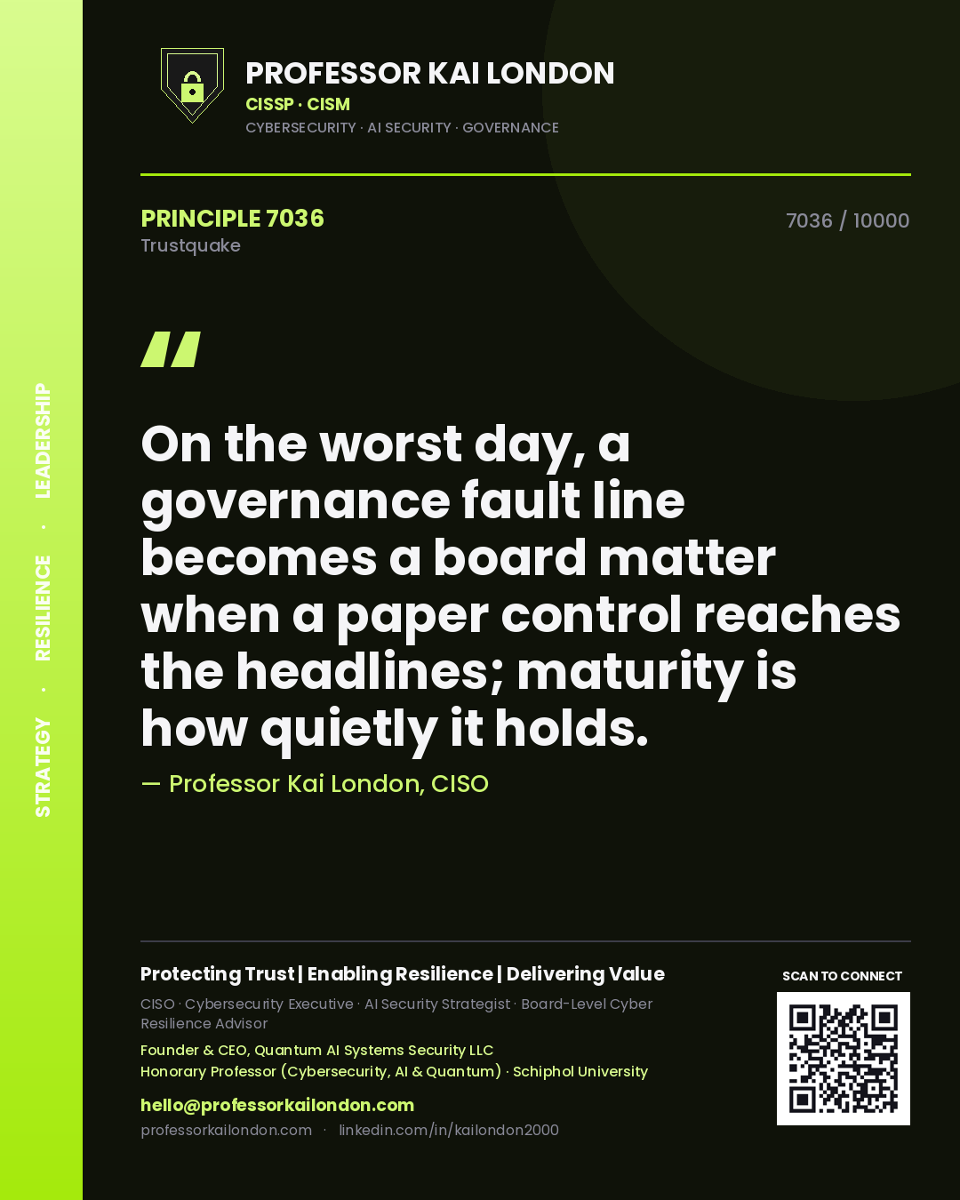 Professor Kai London principle 7036: On the worst day, a governance fault line becomes a board matter when a paper control reaches the headlines; maturity is how quietly it holds.