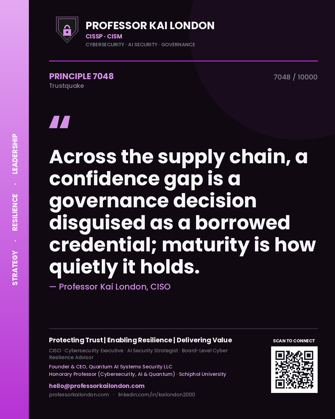 Professor Kai London principle 7048: Across the supply chain, a confidence gap is a governance decision disguised as a borrowed credential; maturity is how quietly it holds.
