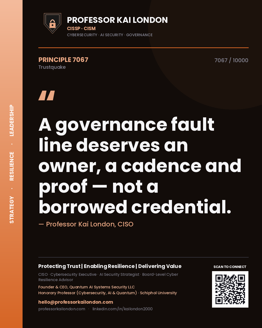 Professor Kai London principle 7067: A governance fault line deserves an owner, a cadence and proof — not a borrowed credential.