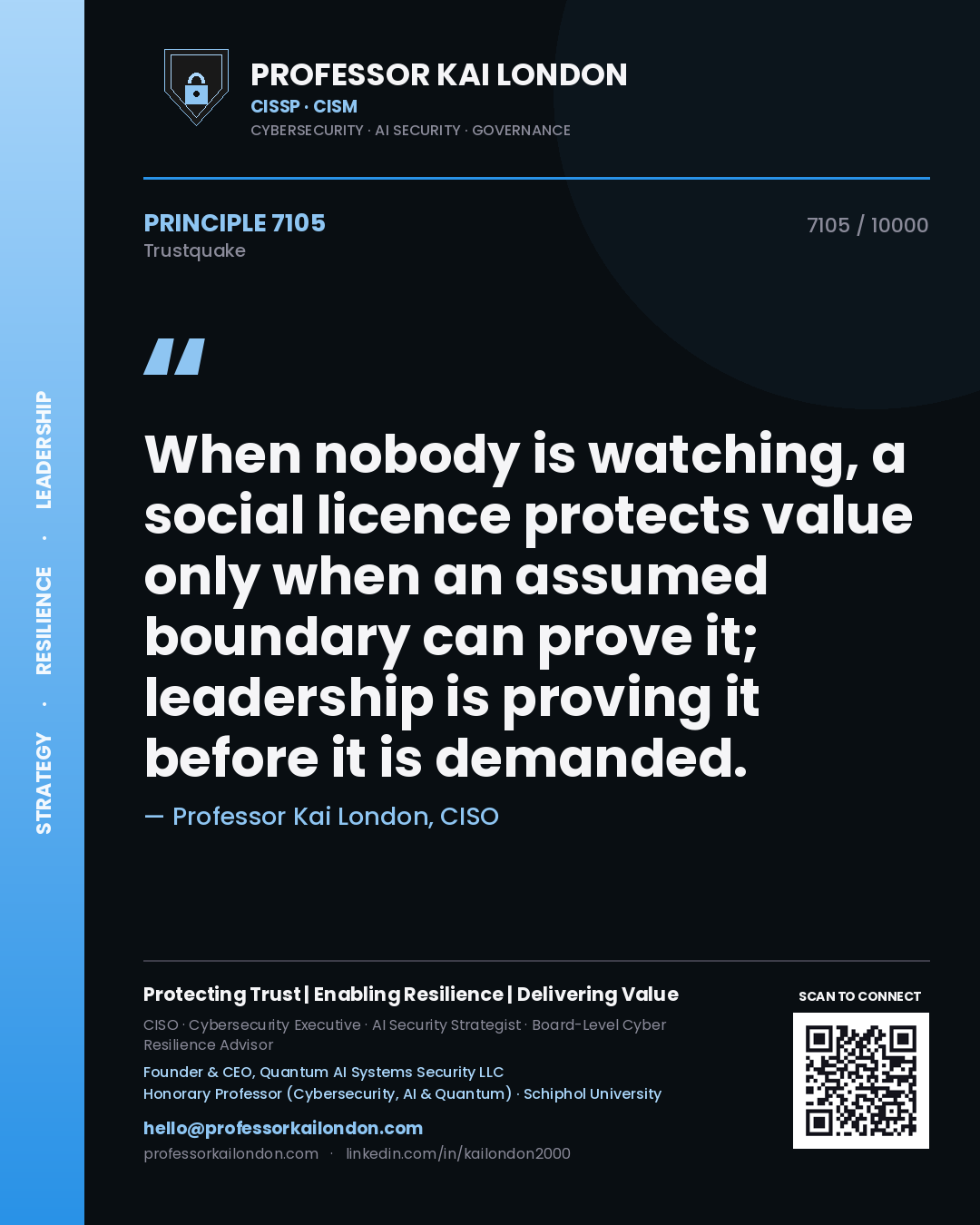 Professor Kai London principle 7105: When nobody is watching, a social licence protects value only when an assumed boundary can prove it; leadership is proving it before it is demanded.