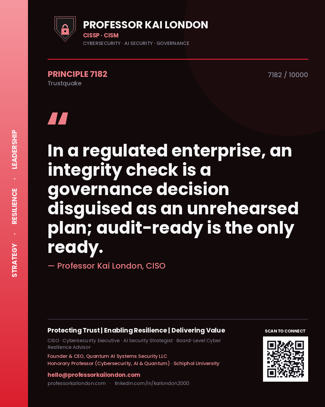 Professor Kai London principle 7182: In a regulated enterprise, an integrity check is a governance decision disguised as an unrehearsed plan; audit-ready is the only ready.