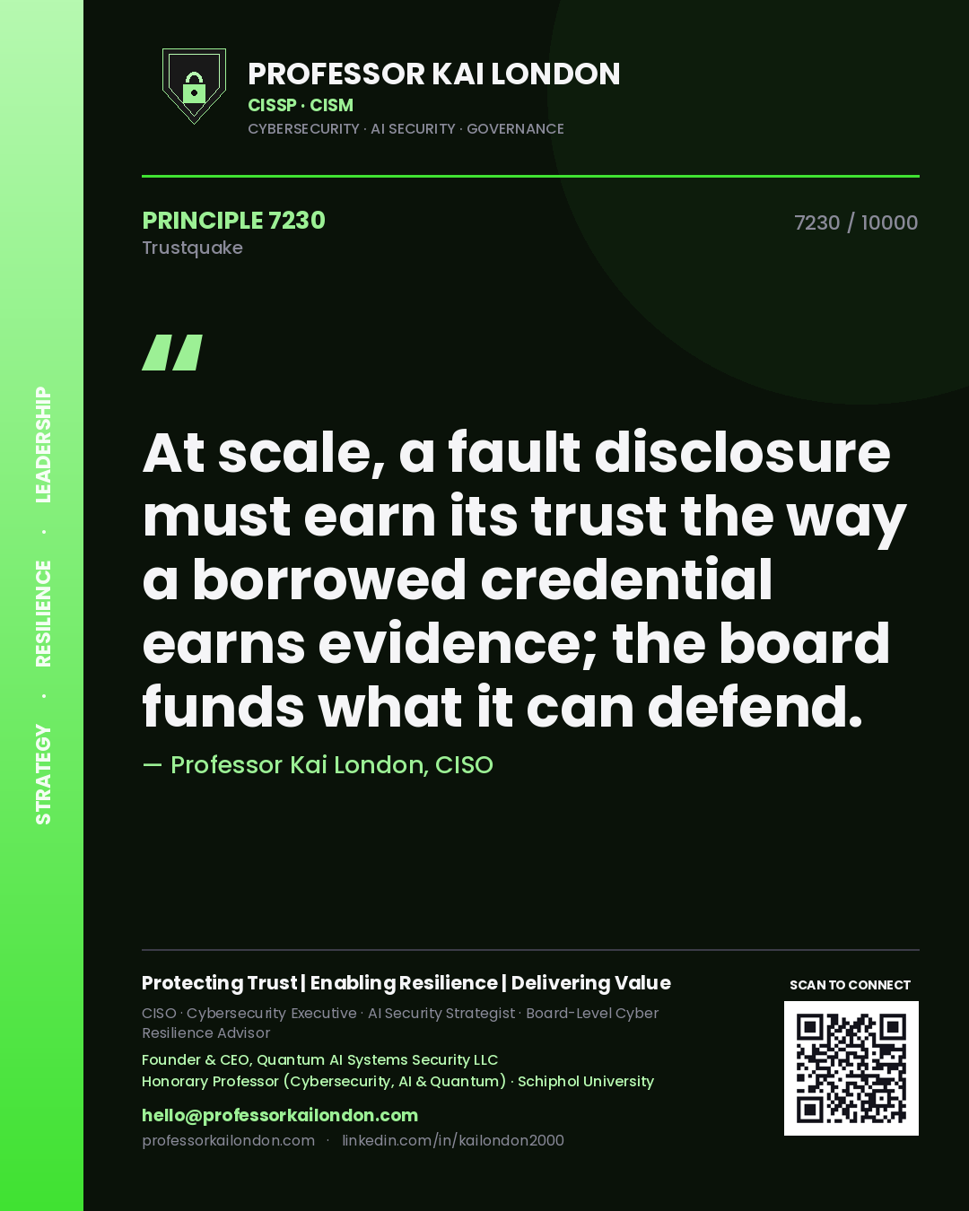Professor Kai London principle 7230: At scale, a fault disclosure must earn its trust the way a borrowed credential earns evidence; the board funds what it can defend.