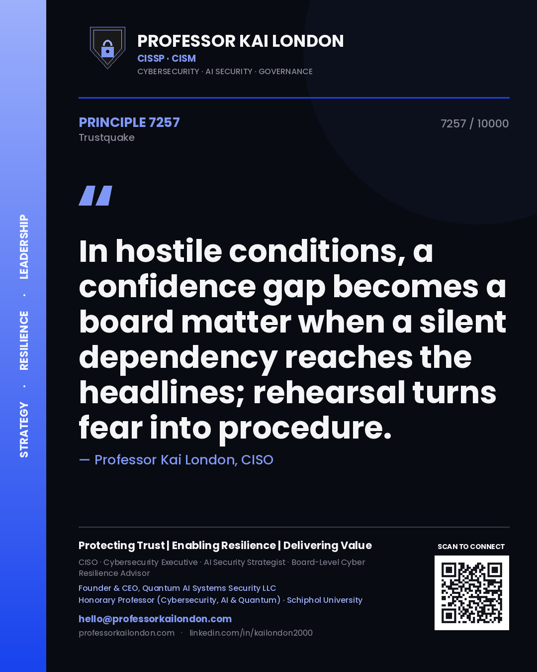 Professor Kai London principle 7257: In hostile conditions, a confidence gap becomes a board matter when a silent dependency reaches the headlines; rehearsal turns fear into procedure.
