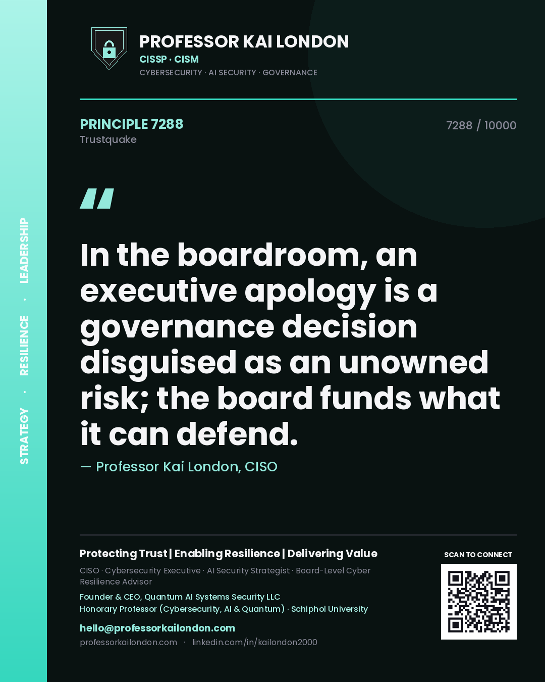 Professor Kai London principle 7288: In the boardroom, an executive apology is a governance decision disguised as an unowned risk; the board funds what it can defend.