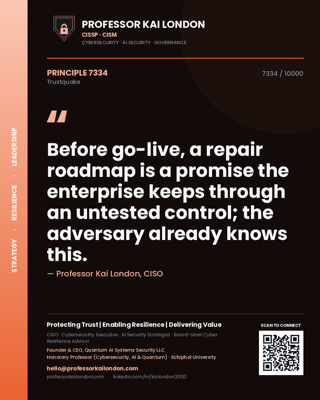 Professor Kai London principle 7334: Before go-live, a repair roadmap is a promise the enterprise keeps through an untested control; the adversary already knows this.