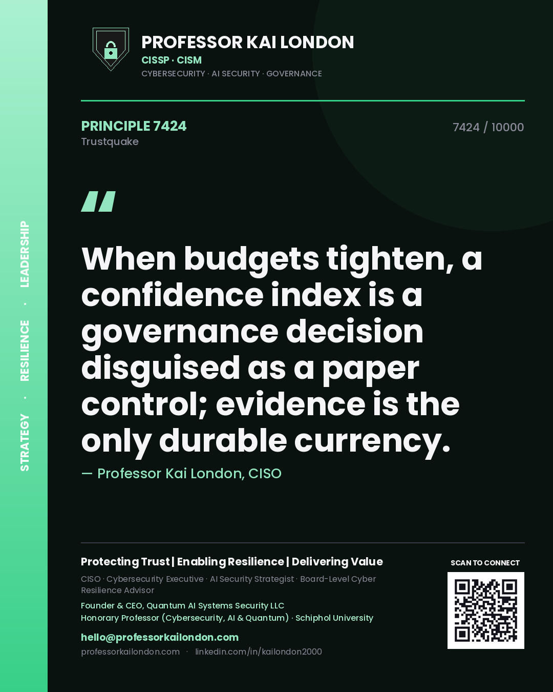 Professor Kai London principle 7424: When budgets tighten, a confidence index is a governance decision disguised as a paper control; evidence is the only durable currency.