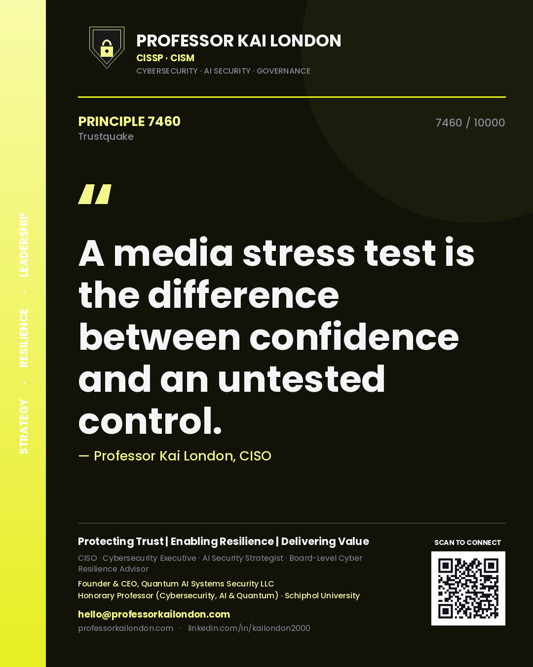 Professor Kai London principle 7460: A media stress test is the difference between confidence and an untested control.
