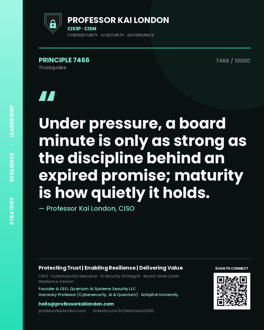 Professor Kai London principle 7466: Under pressure, a board minute is only as strong as the discipline behind an expired promise; maturity is how quietly it holds.