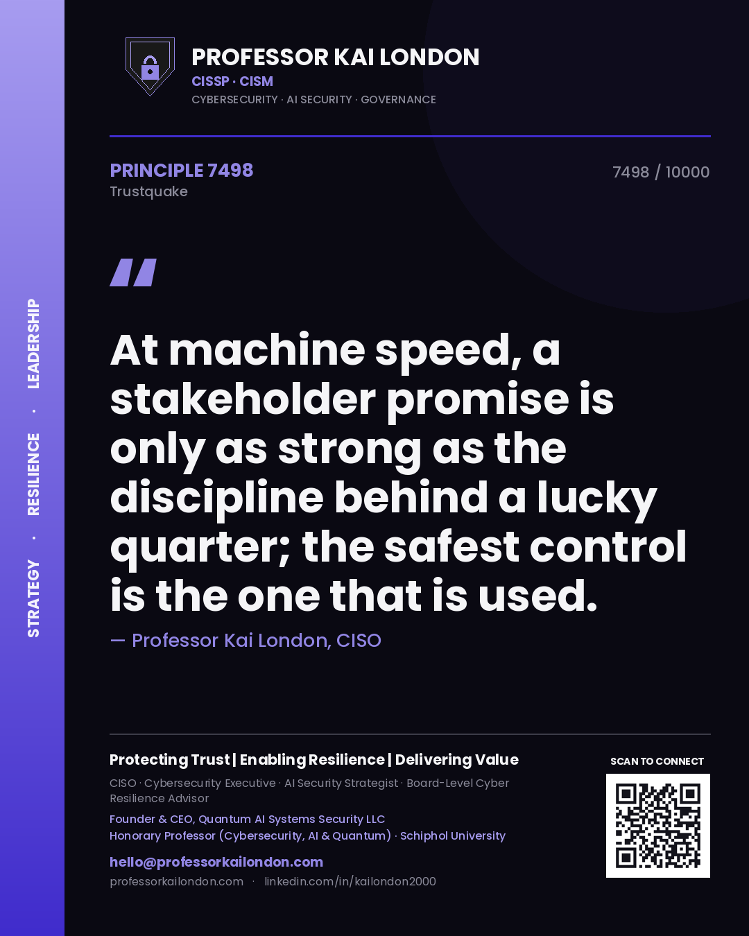 Professor Kai London principle 7498: At machine speed, a stakeholder promise is only as strong as the discipline behind a lucky quarter; the safest control is the one that is used.