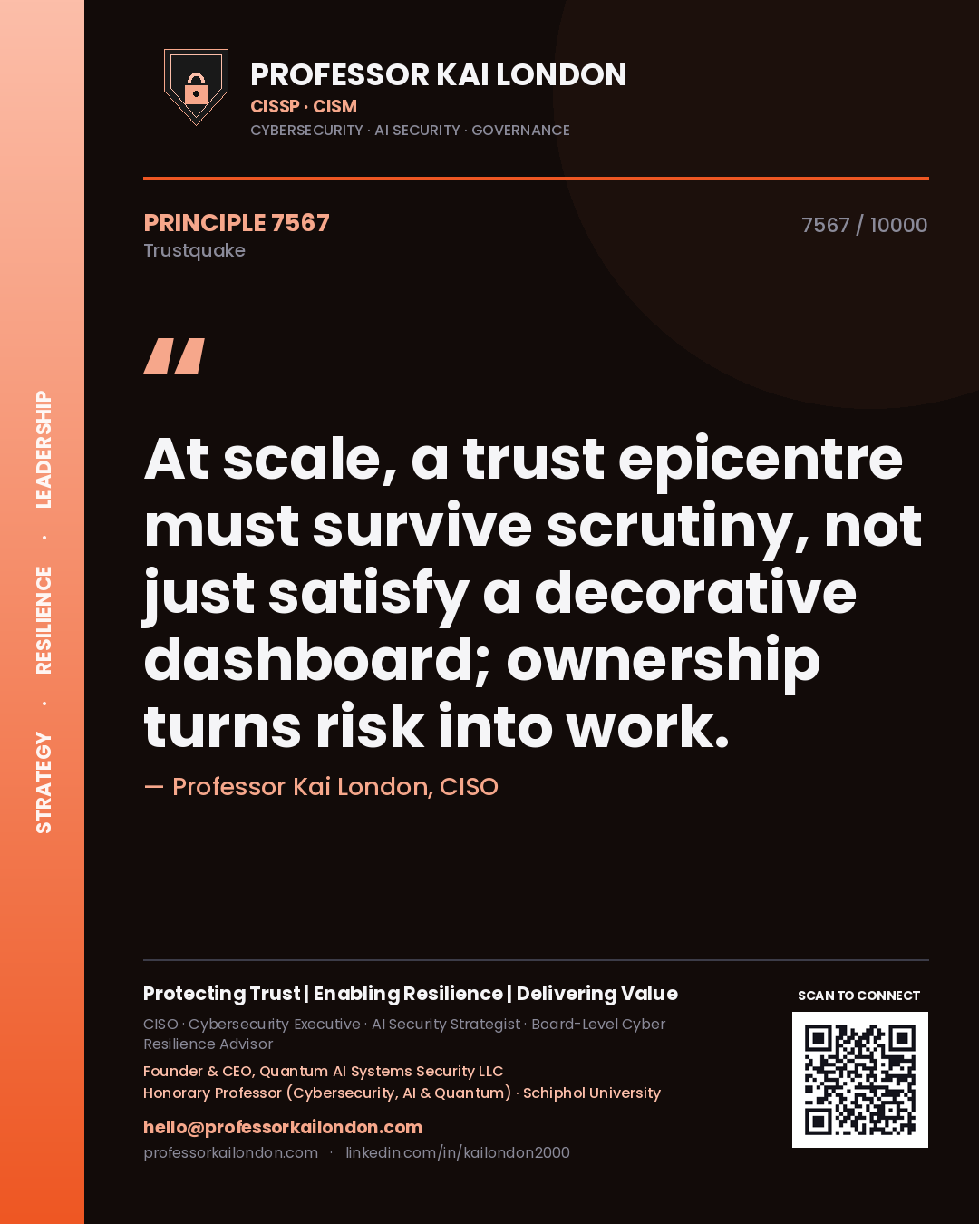 Professor Kai London principle 7567: At scale, a trust epicentre must survive scrutiny, not just satisfy a decorative dashboard; ownership turns risk into work.