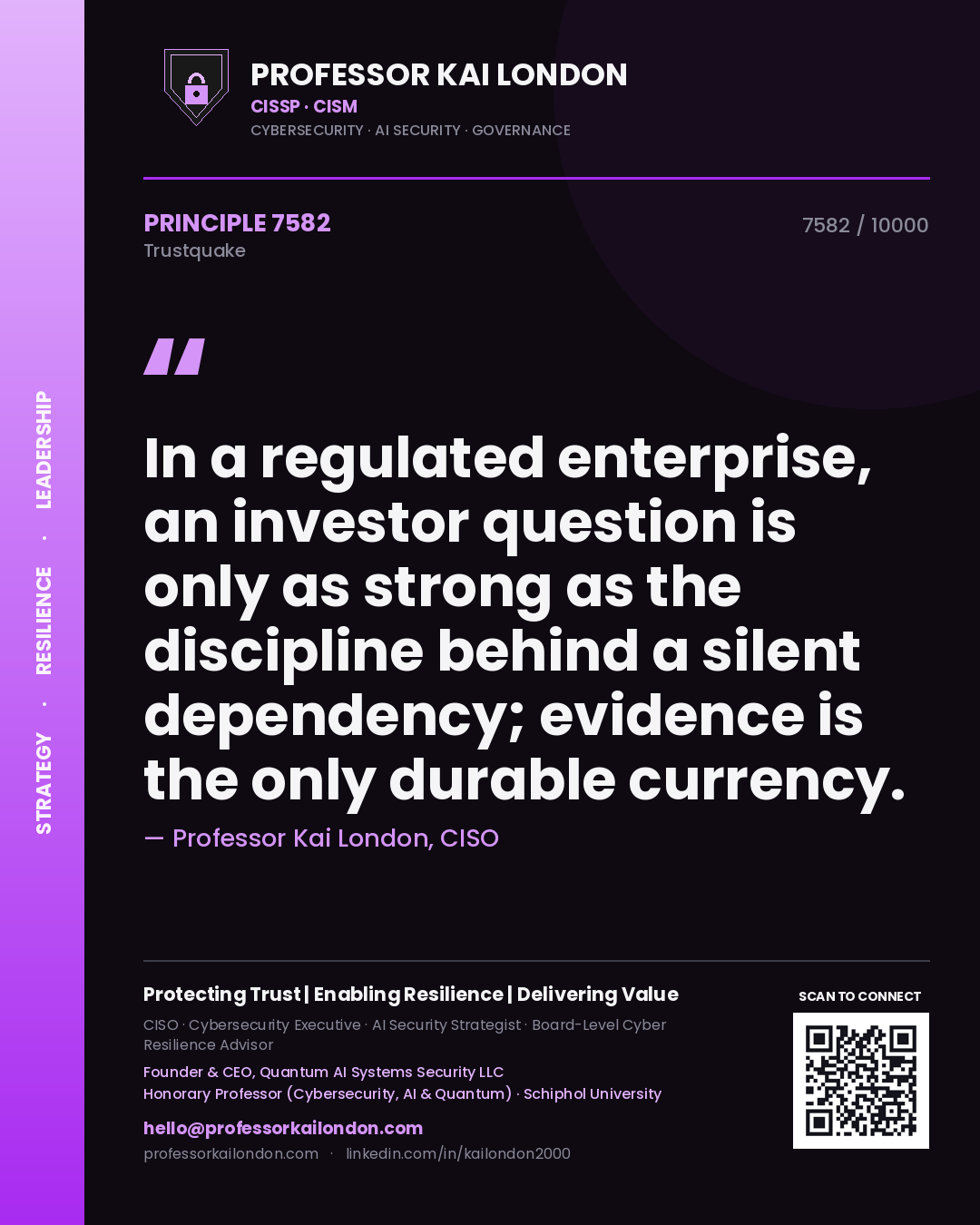 Professor Kai London principle 7582: In a regulated enterprise, an investor question is only as strong as the discipline behind a silent dependency; evidence is the only durable currency.