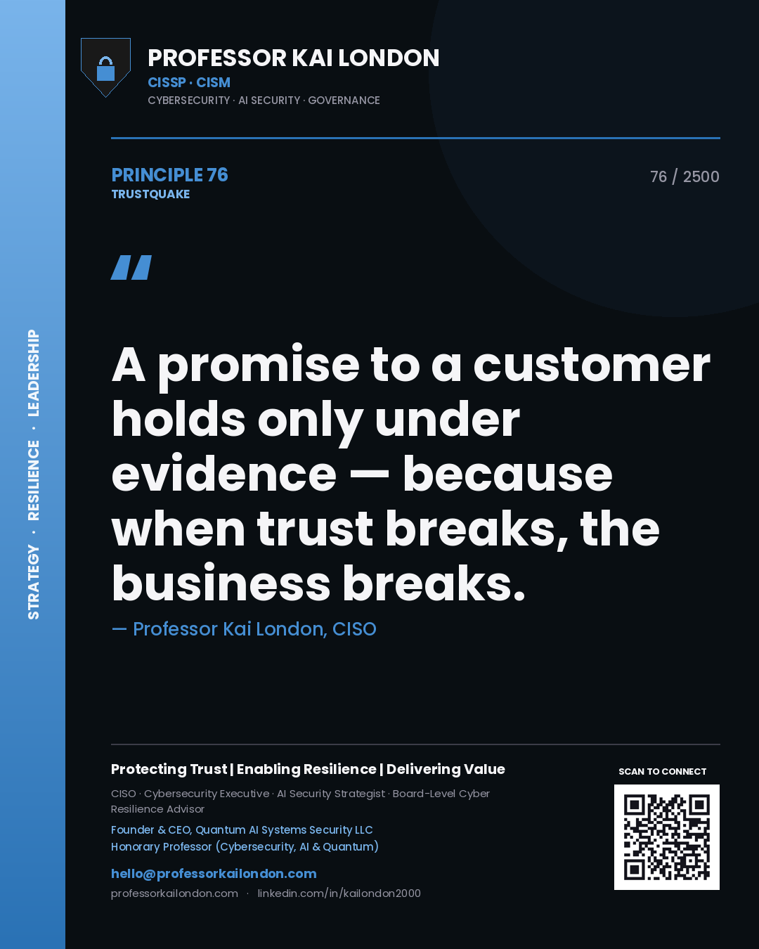 Professor Kai London principle 76: A promise to a customer holds only under evidence — because when trust breaks, the business breaks.