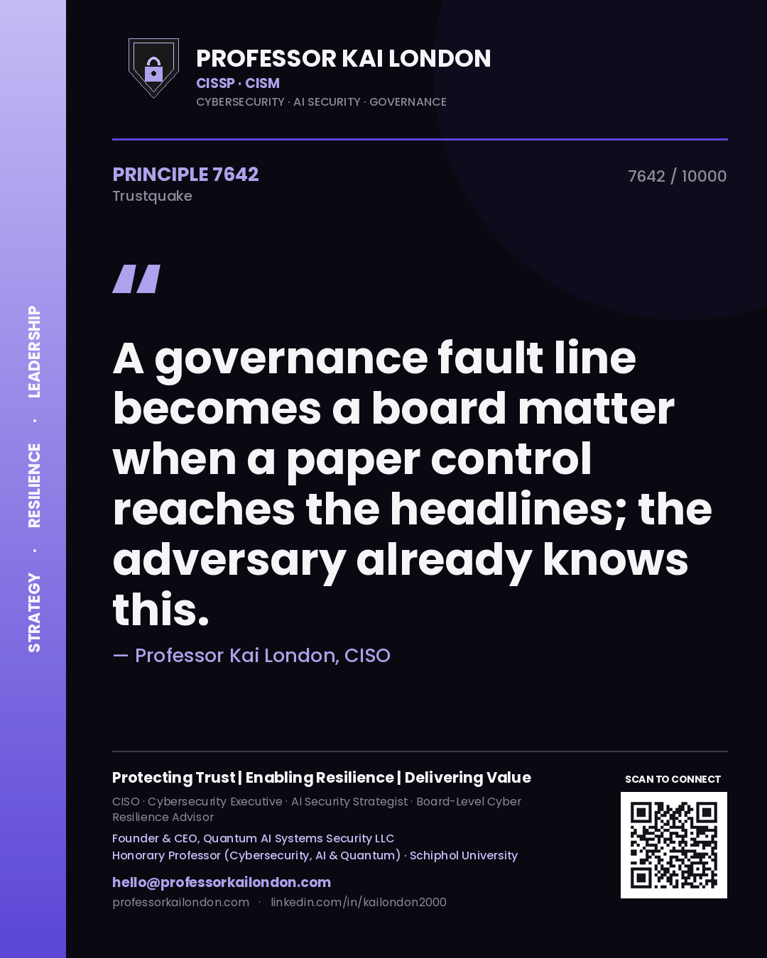 Professor Kai London principle 7642: A governance fault line becomes a board matter when a paper control reaches the headlines; the adversary already knows this.
