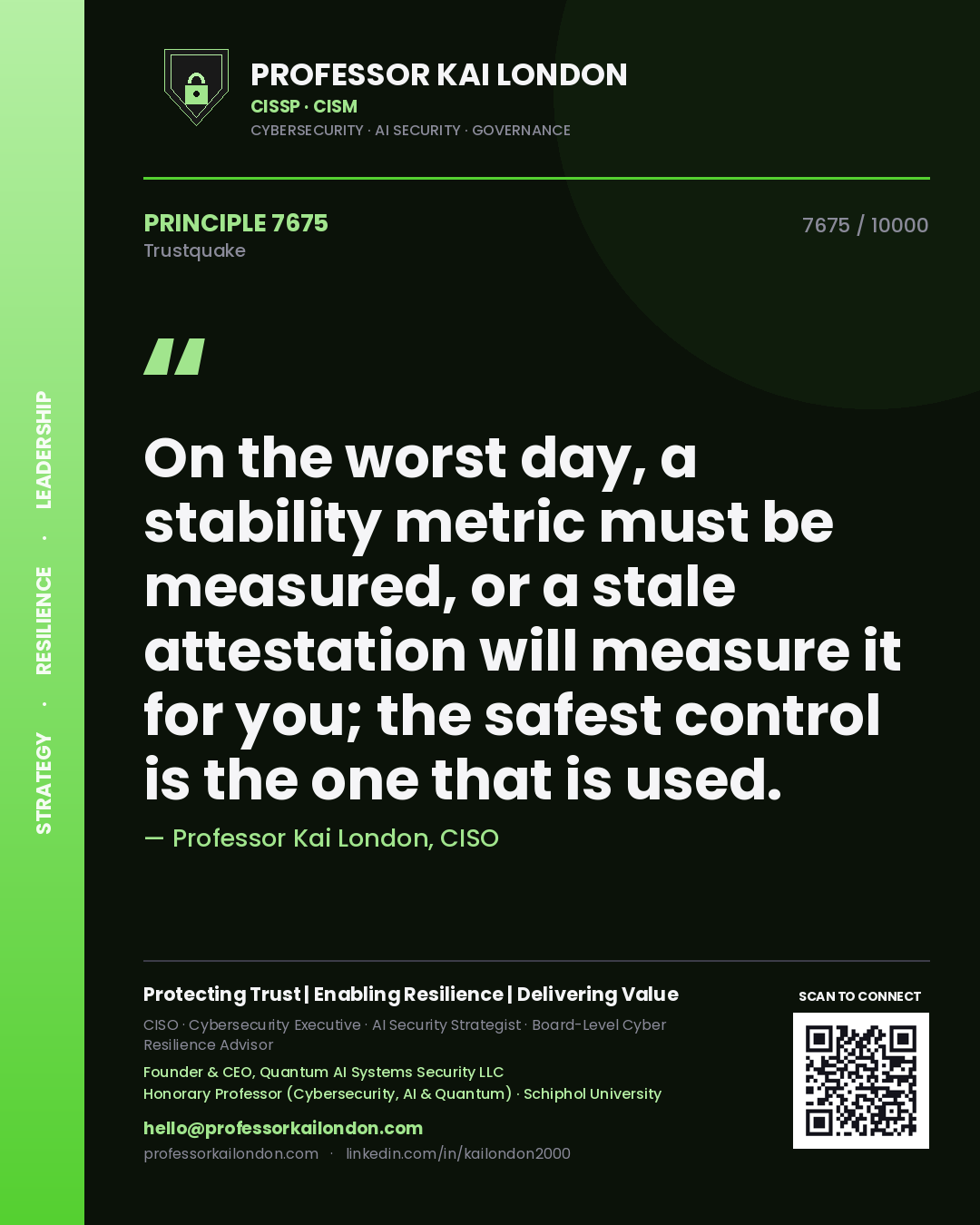 Professor Kai London principle 7675: On the worst day, a stability metric must be measured, or a stale attestation will measure it for you; the safest control is the one that is used.