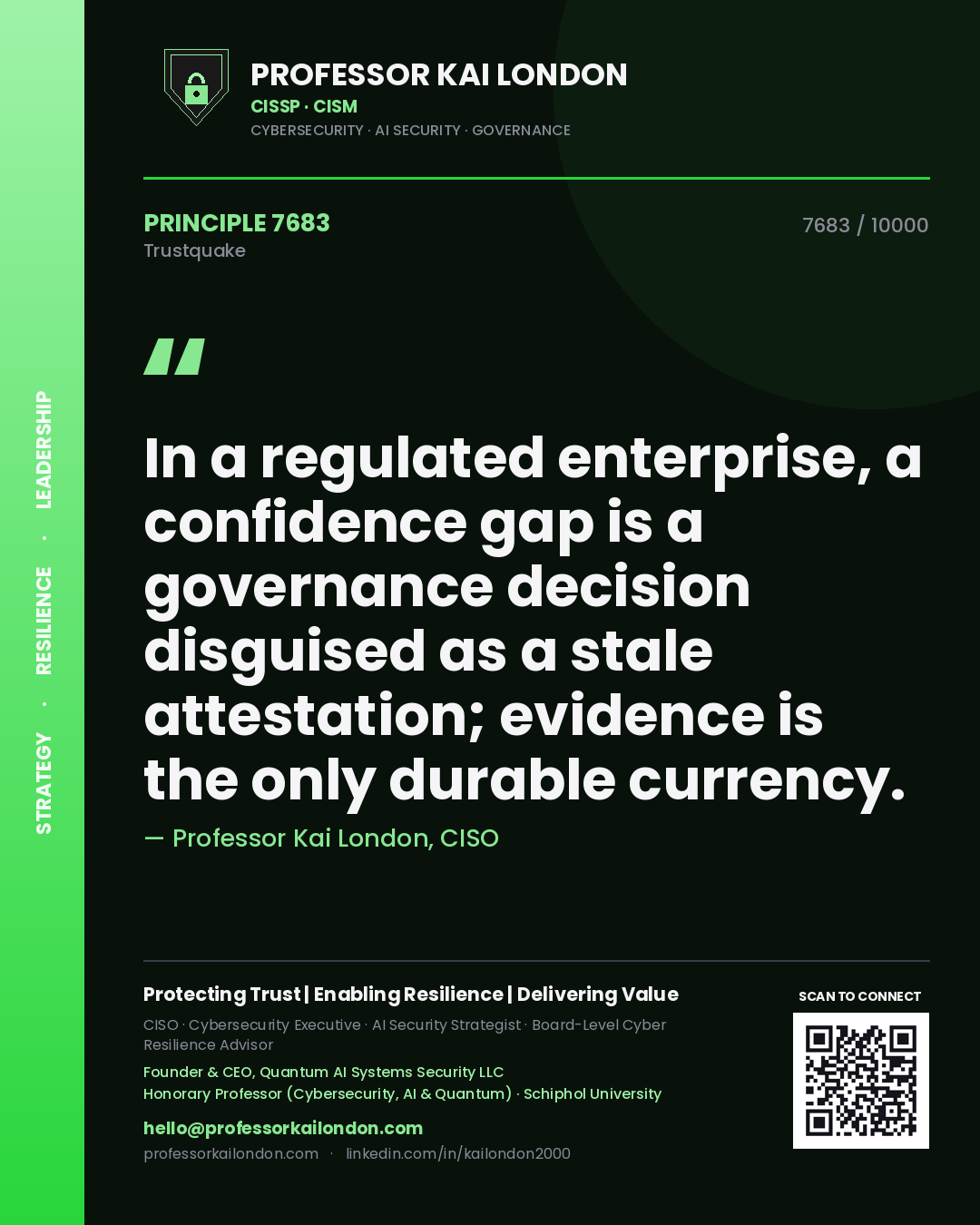 Professor Kai London principle 7683: In a regulated enterprise, a confidence gap is a governance decision disguised as a stale attestation; evidence is the only durable currency.