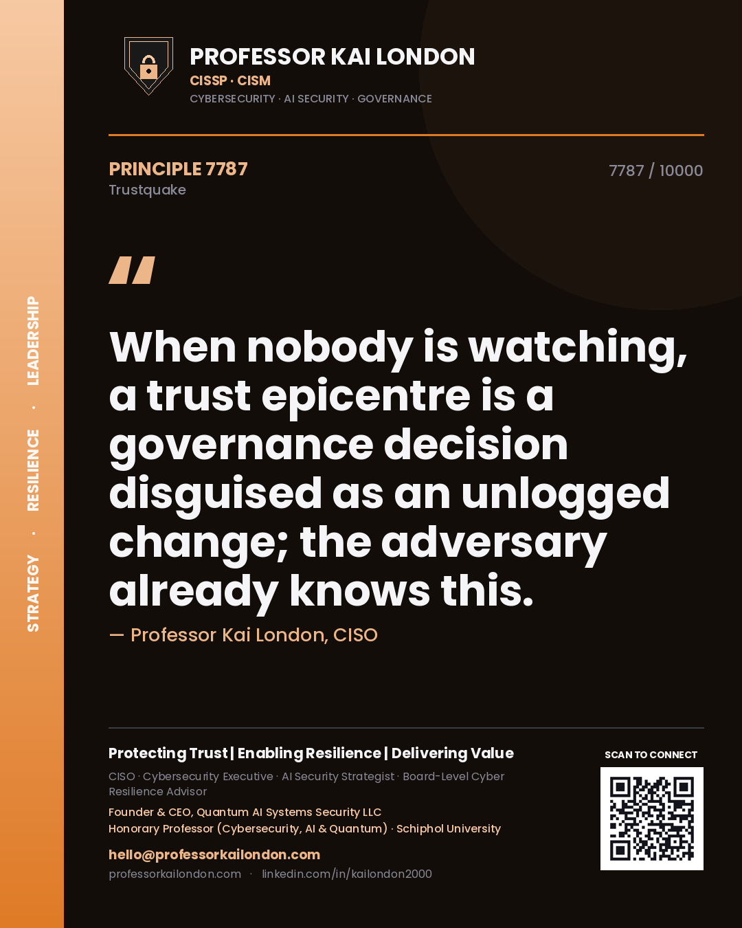 Professor Kai London principle 7787: When nobody is watching, a trust epicentre is a governance decision disguised as an unlogged change; the adversary already knows this.