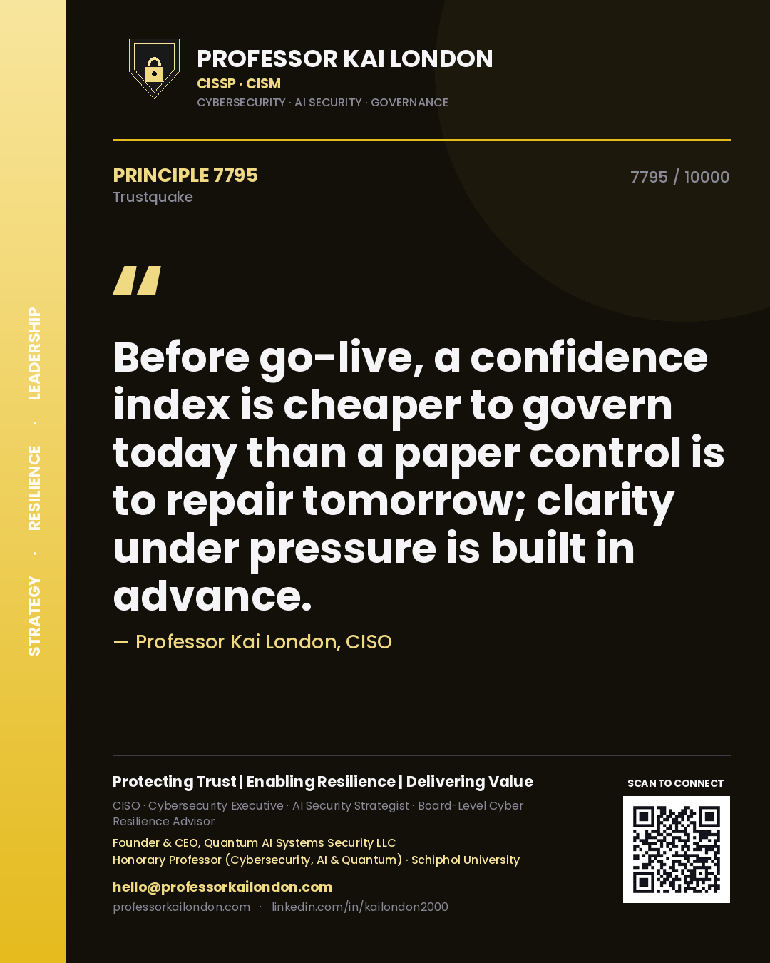 Professor Kai London principle 7795: Before go-live, a confidence index is cheaper to govern today than a paper control is to repair tomorrow; clarity under pressure is built in advance.