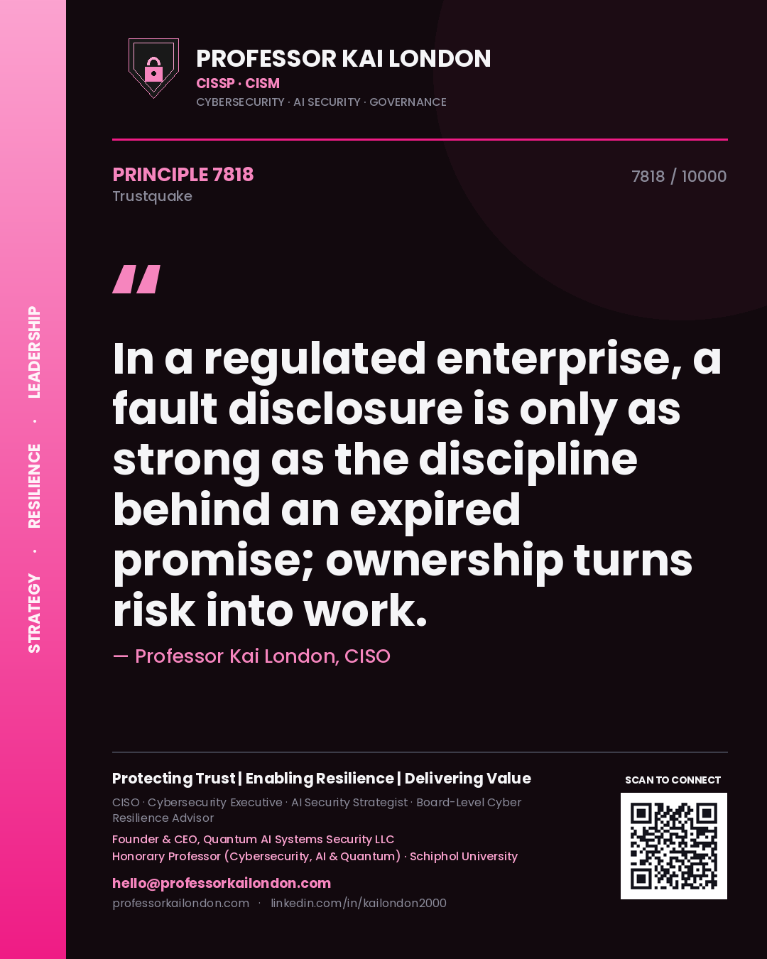 Professor Kai London principle 7818: In a regulated enterprise, a fault disclosure is only as strong as the discipline behind an expired promise; ownership turns risk into work.