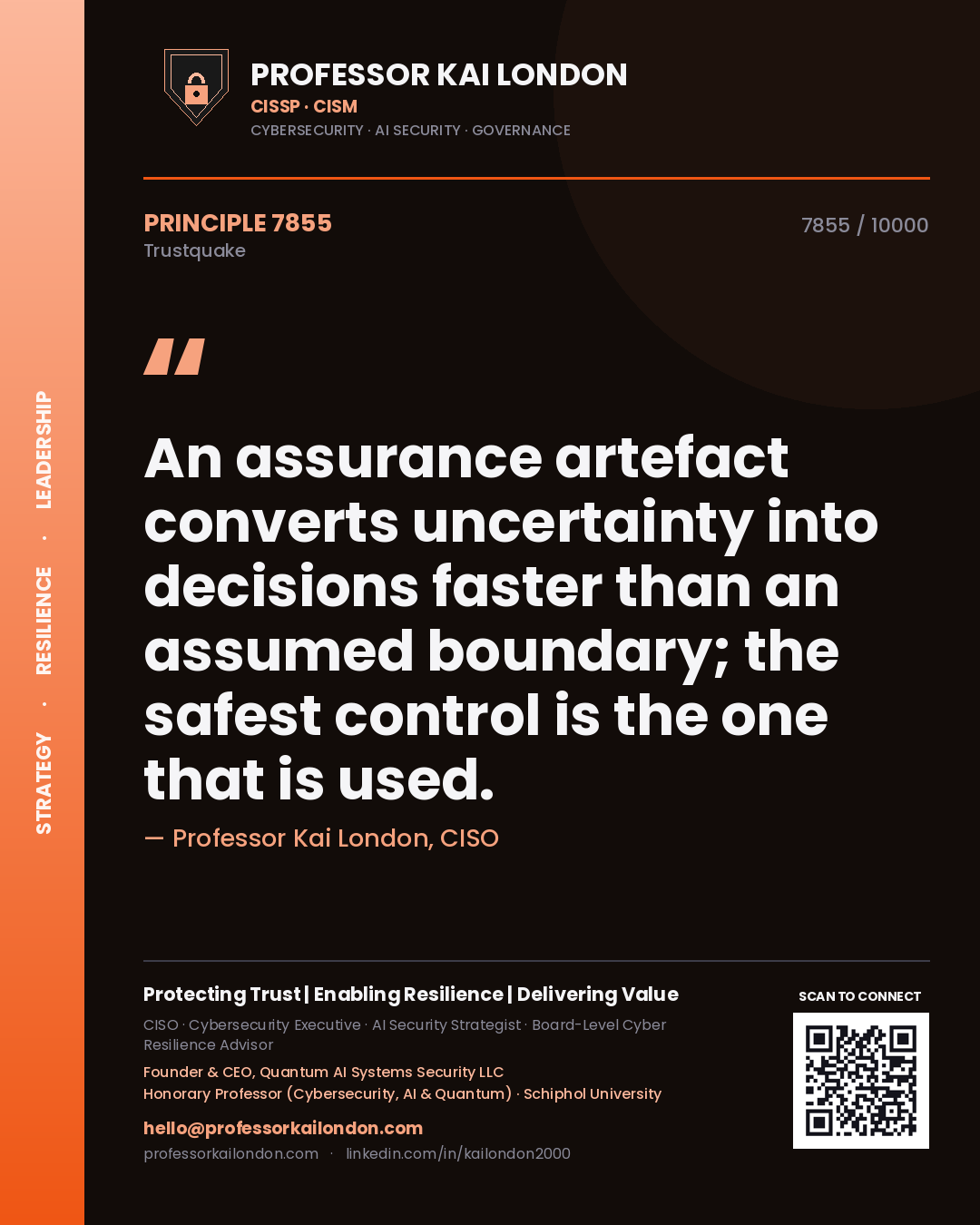 Professor Kai London principle 7855: An assurance artefact converts uncertainty into decisions faster than an assumed boundary; the safest control is the one that is used.
