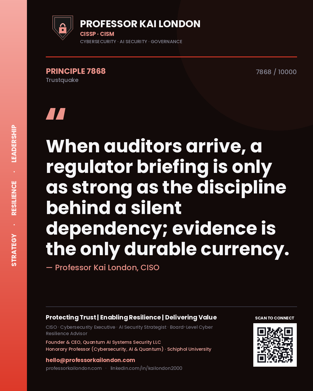 Professor Kai London principle 7868: When auditors arrive, a regulator briefing is only as strong as the discipline behind a silent dependency; evidence is the only durable currency.
